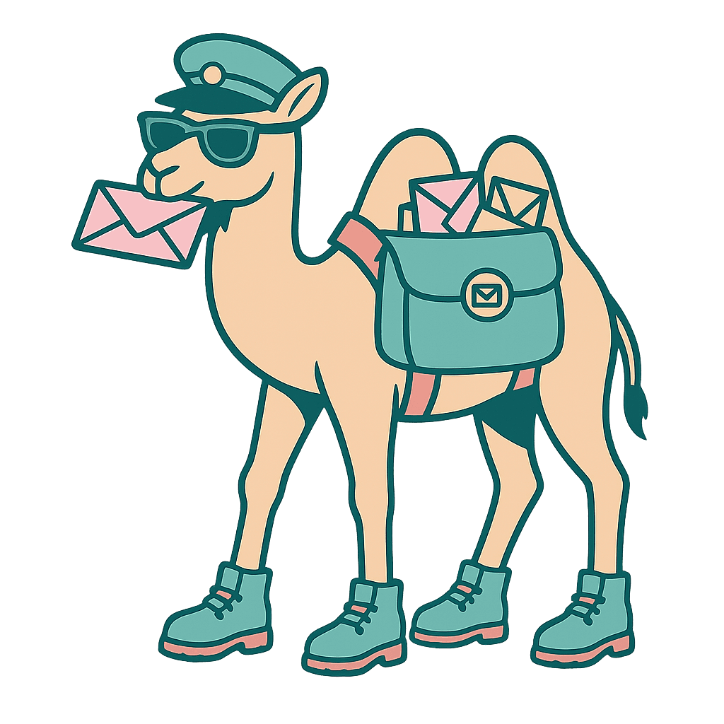 Snappy Scout mailman camel carrying messages