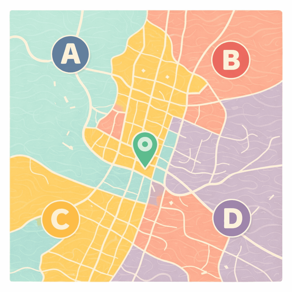 Colorful neighborhood quiz illustration