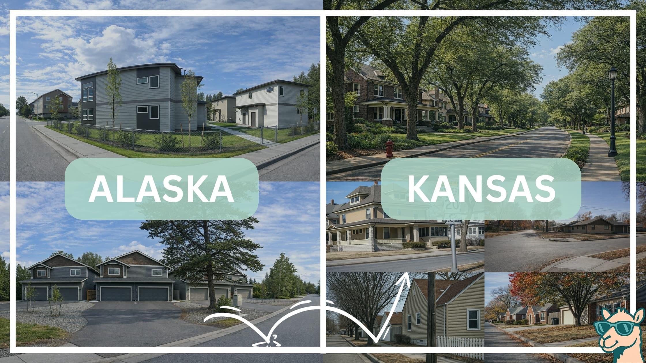 comparison of housing options and types between neighborhoods in Alaska and Kansas