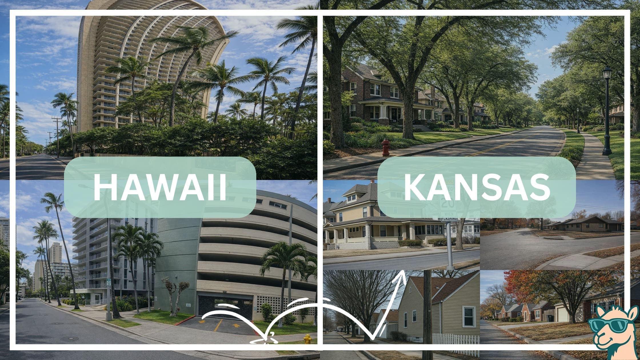 comparison of housing options and types between neighborhoods in Hawaii and Kansas