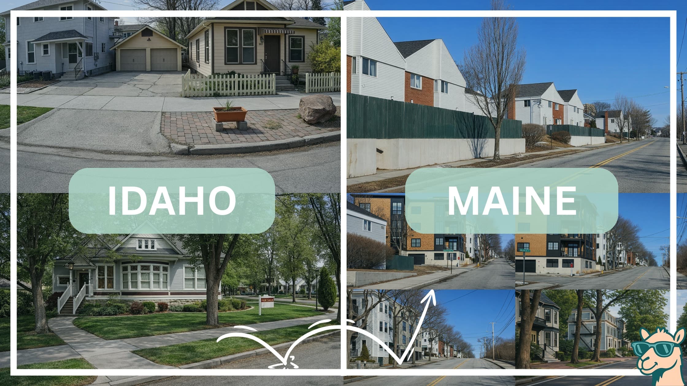 comparison of housing options and types between neighborhoods in Idaho and Maine