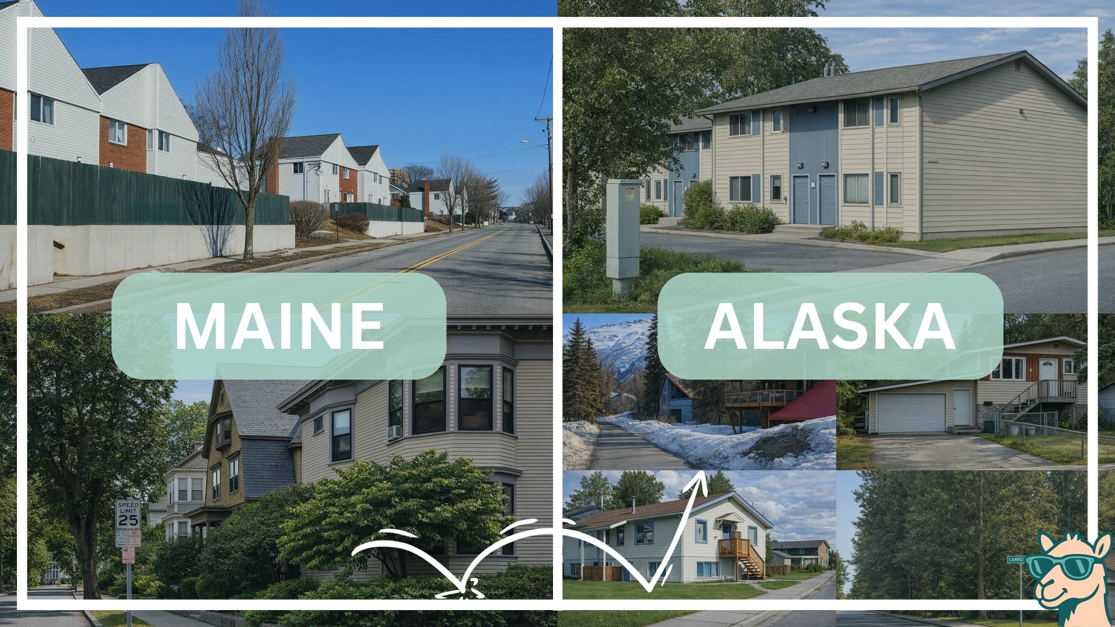 comparison of housing options and types between neighborhoods in Maine and Alaska