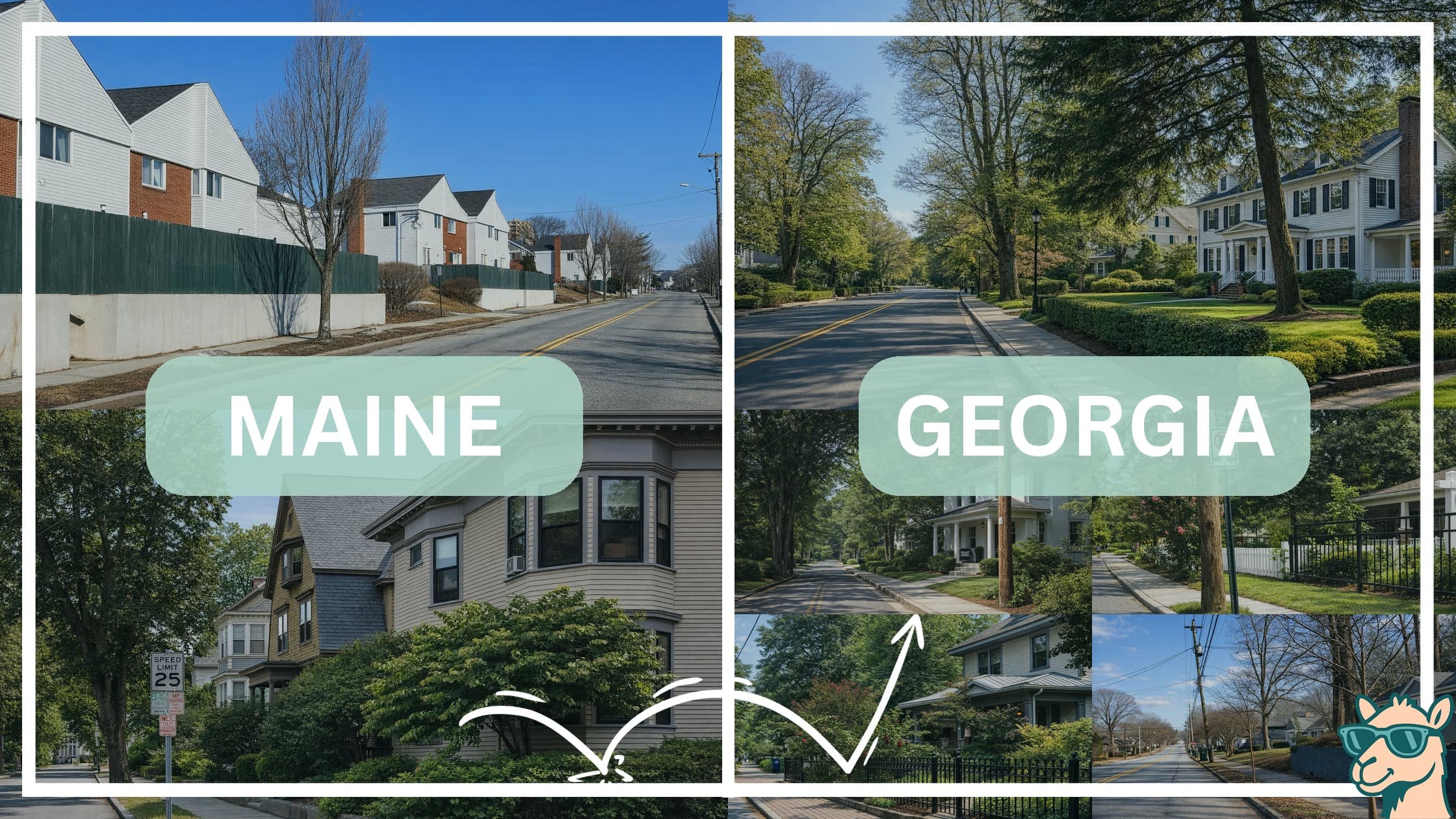 comparison of housing options and types between neighborhoods in Maine and Georgia