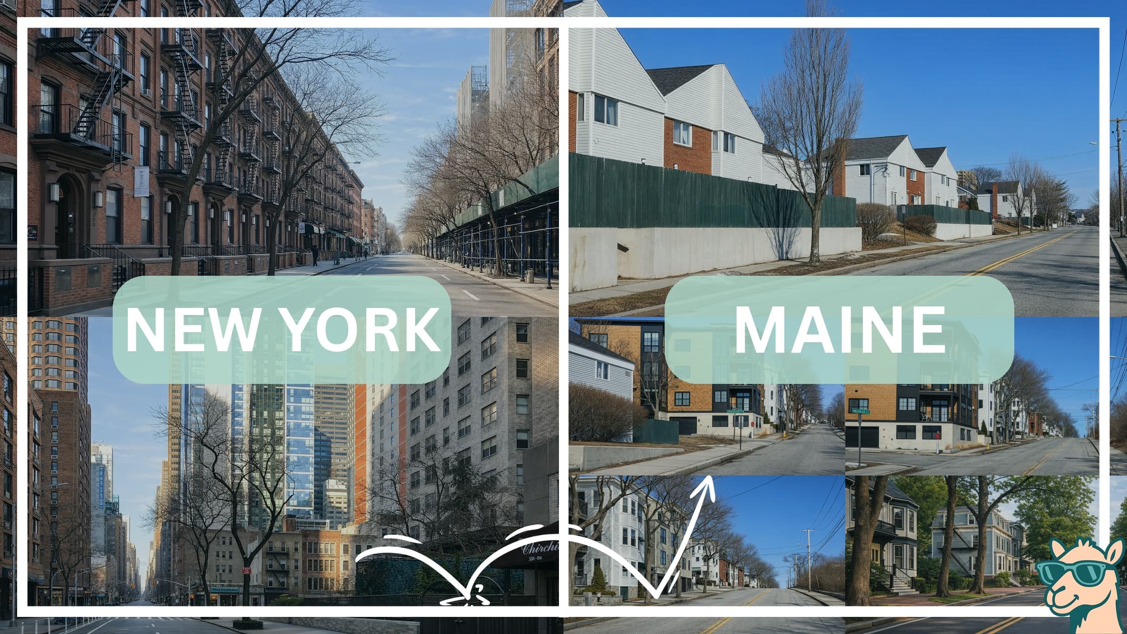 comparison of housing options and types between neighborhoods in New York and Maine