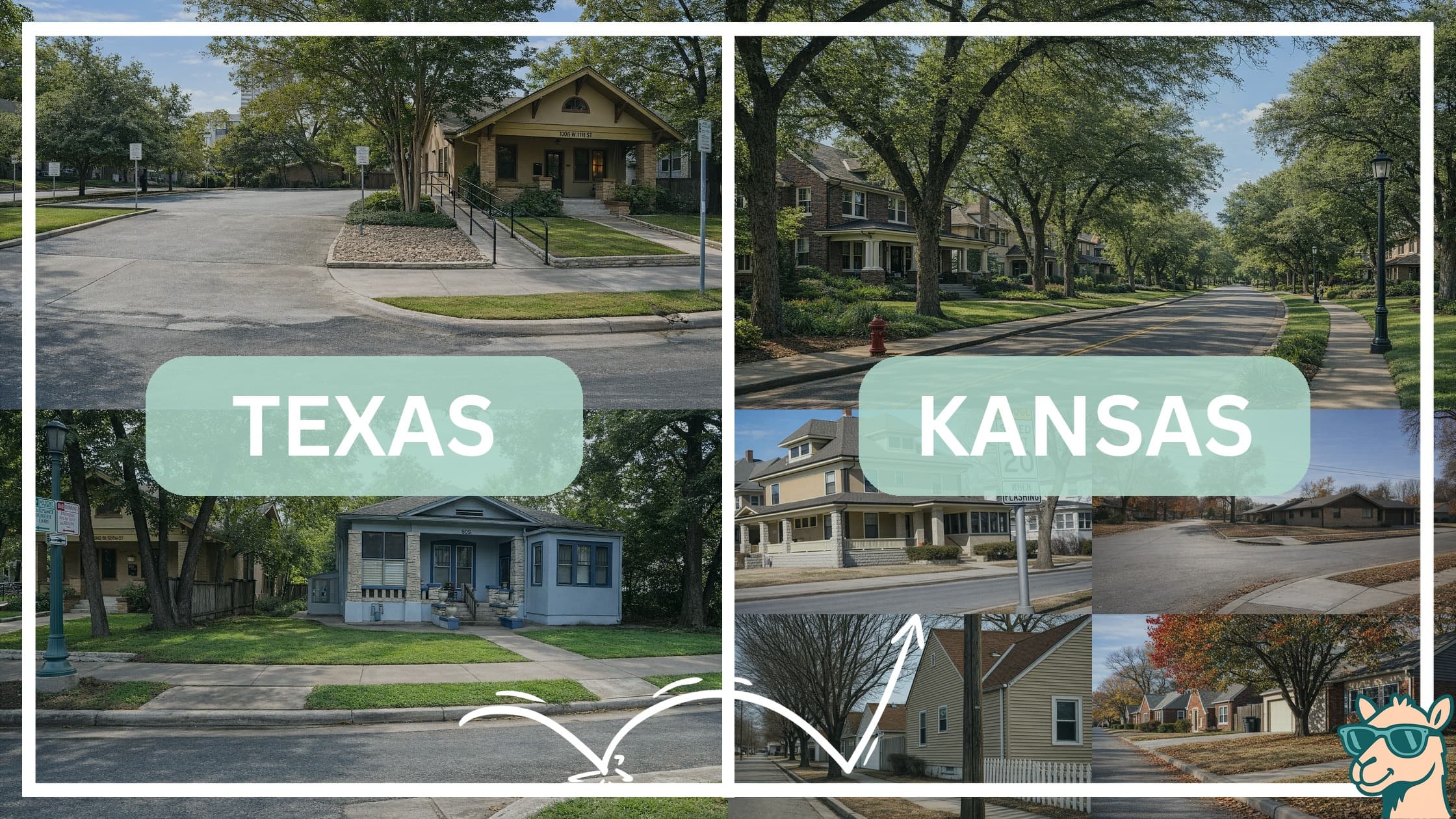 comparison of housing options and types between neighborhoods in Texas and Kansas