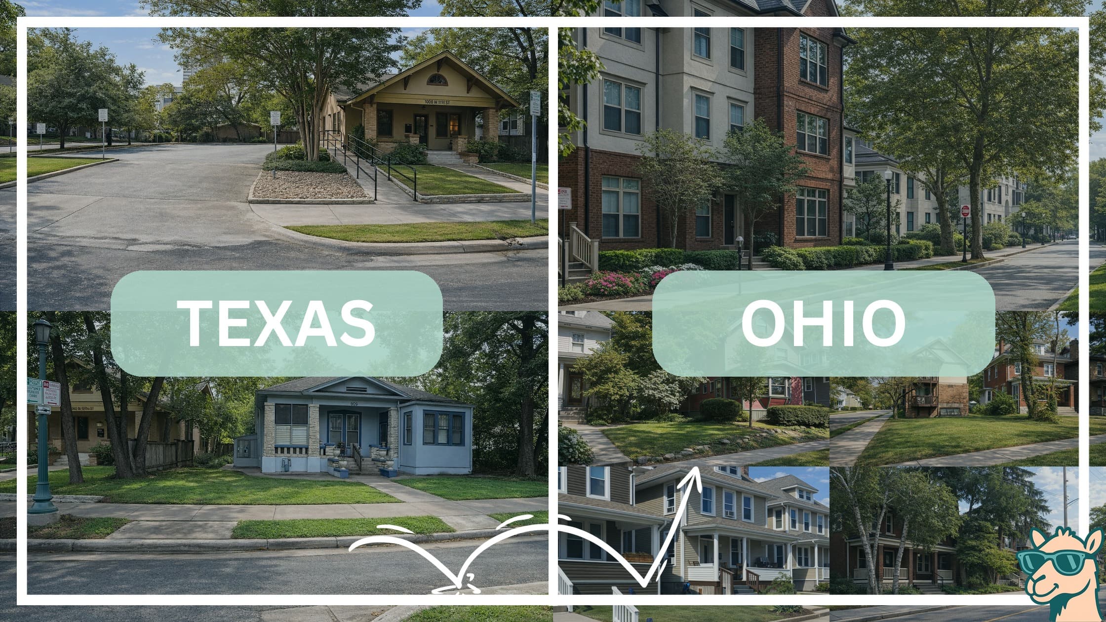 comparison of housing options and types between neighborhoods in Texas and Ohio