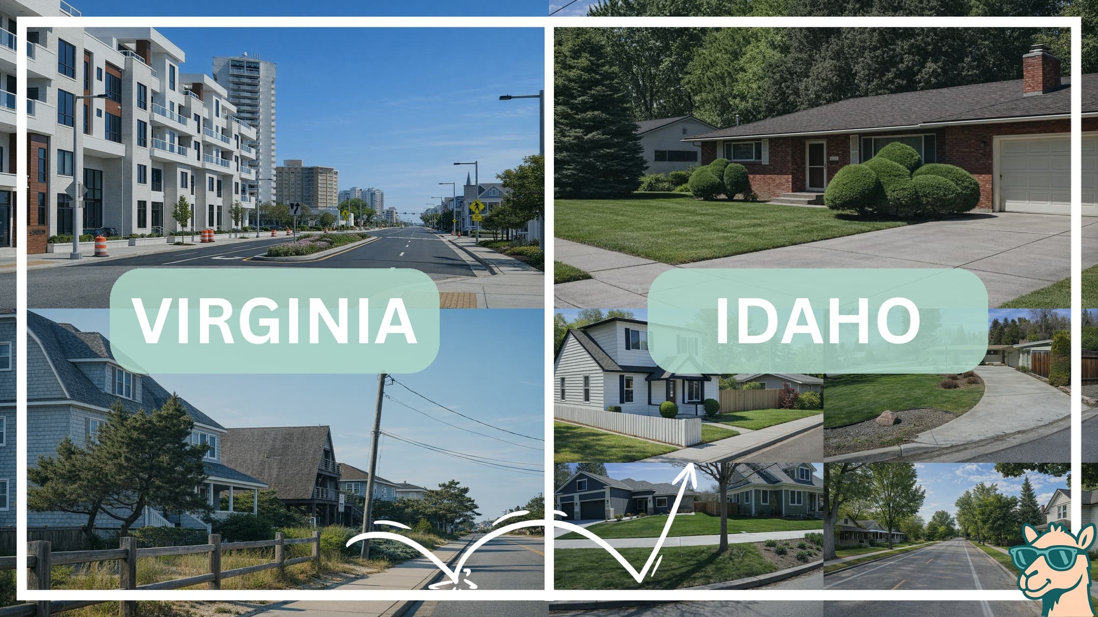 comparison of housing options and types between neighborhoods in Virginia and Idaho