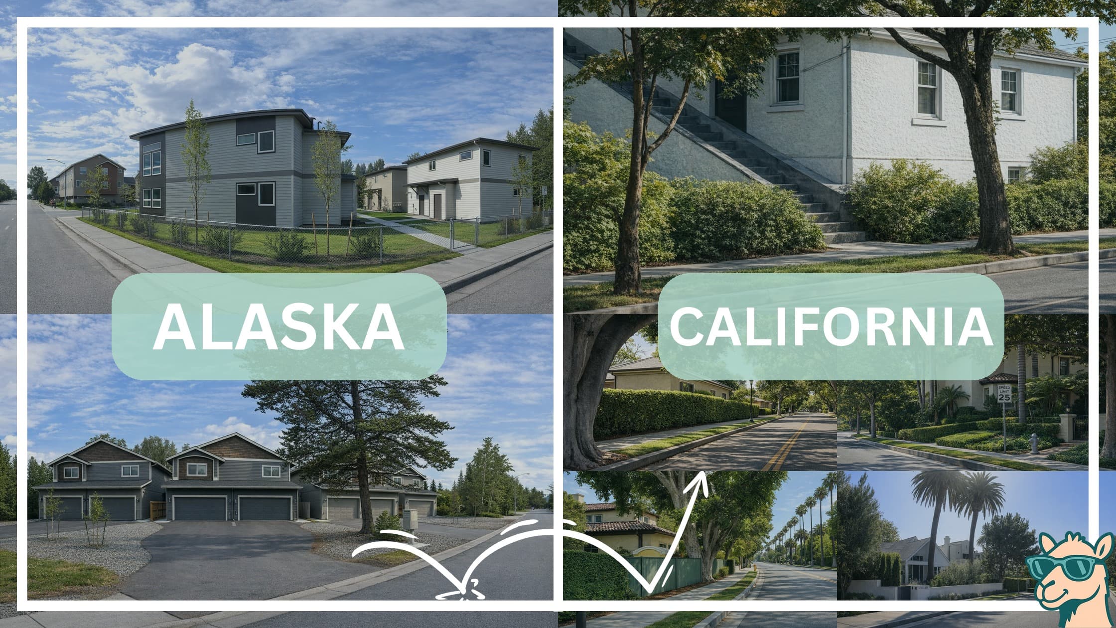 comparison of housing options and types between neighborhoods in Alaska and California