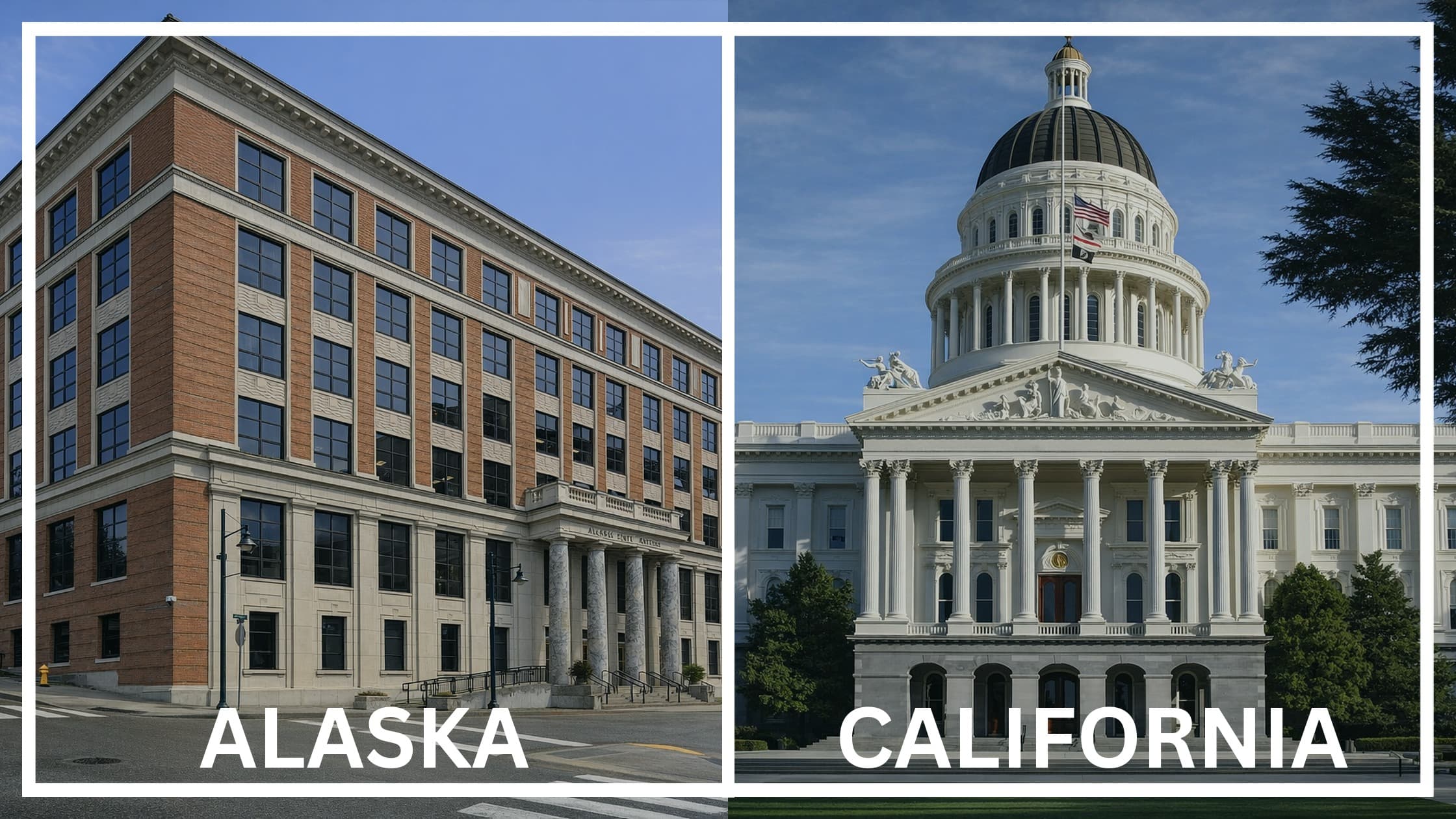 Comparing the state capitol buildings between Alaska and California.