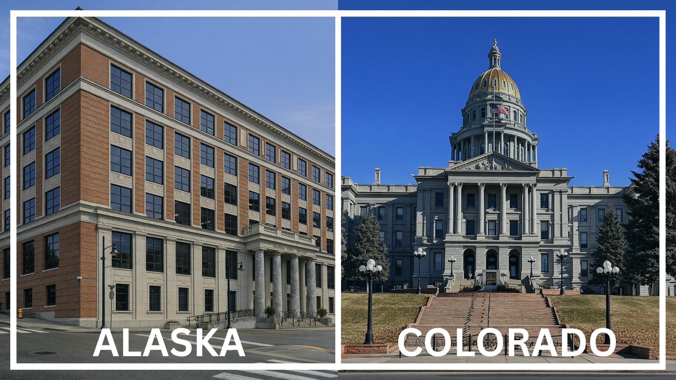 Comparing the state capitol buildings between Alaska and Colorado.