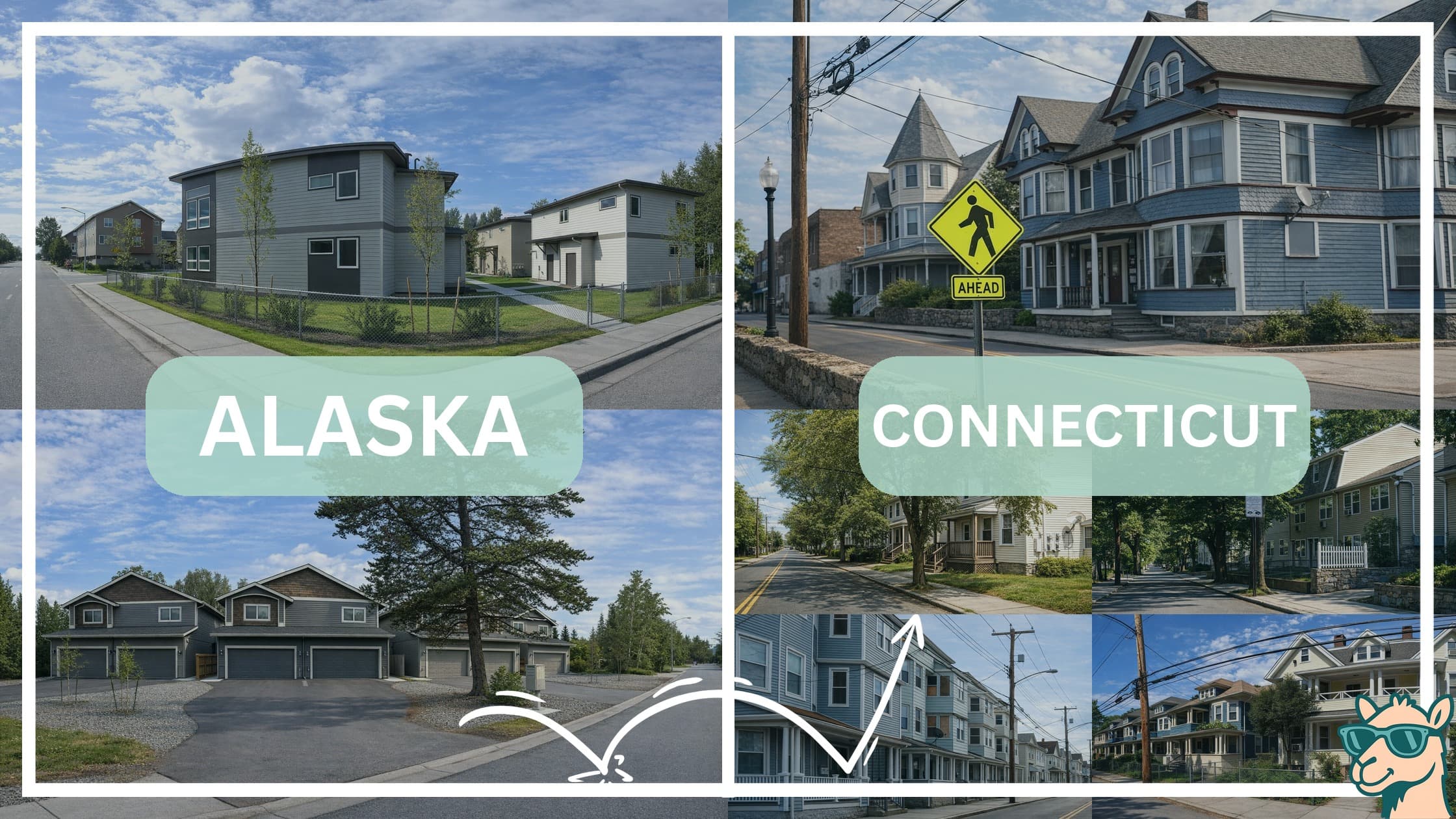 comparison of housing options and types between neighborhoods in Alaska and Connecticut