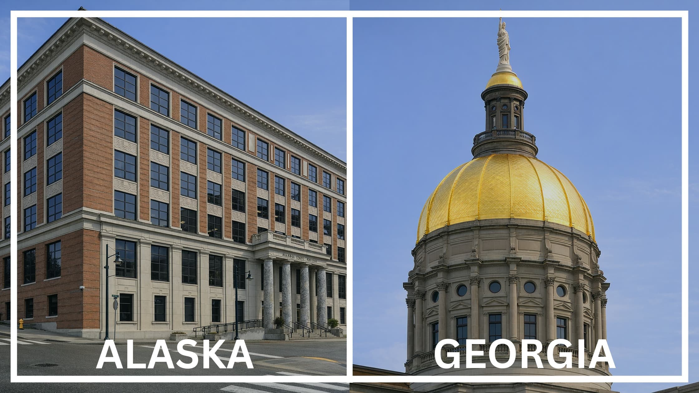 Comparing the state capitol buildings between Alaska and Georgia.