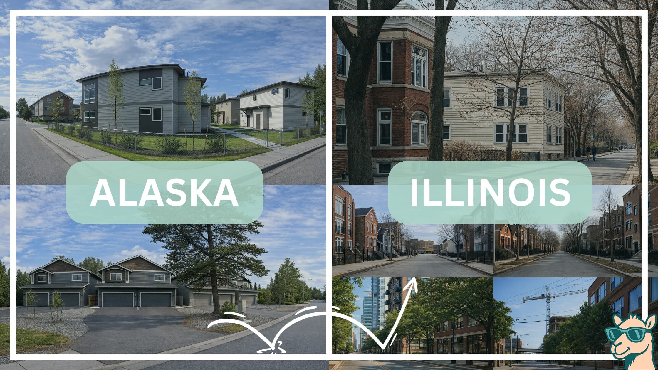 comparison of housing options and types between neighborhoods in Alaska and Illinois