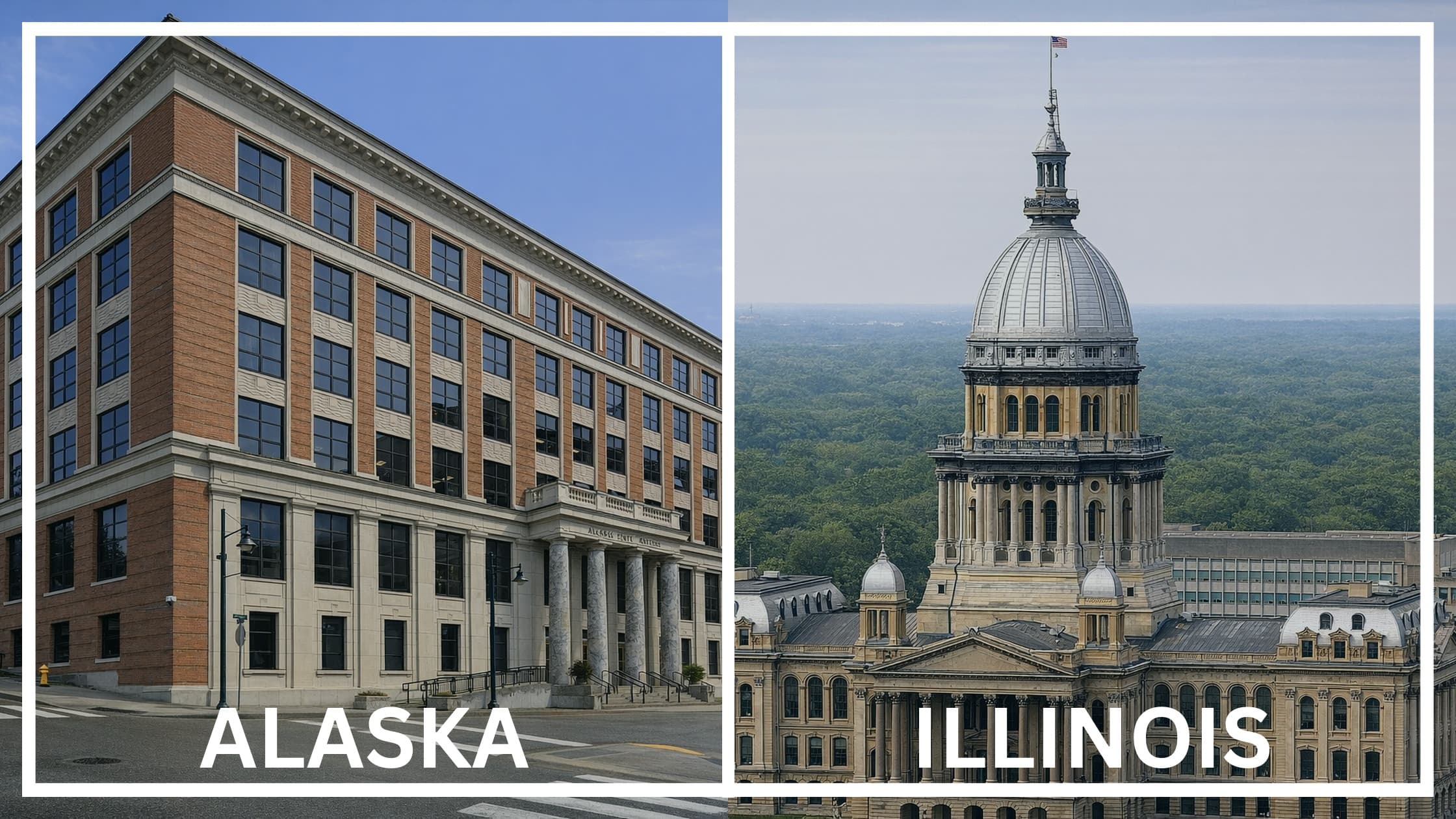 Comparing the state capitol buildings between Alaska and Illinois.