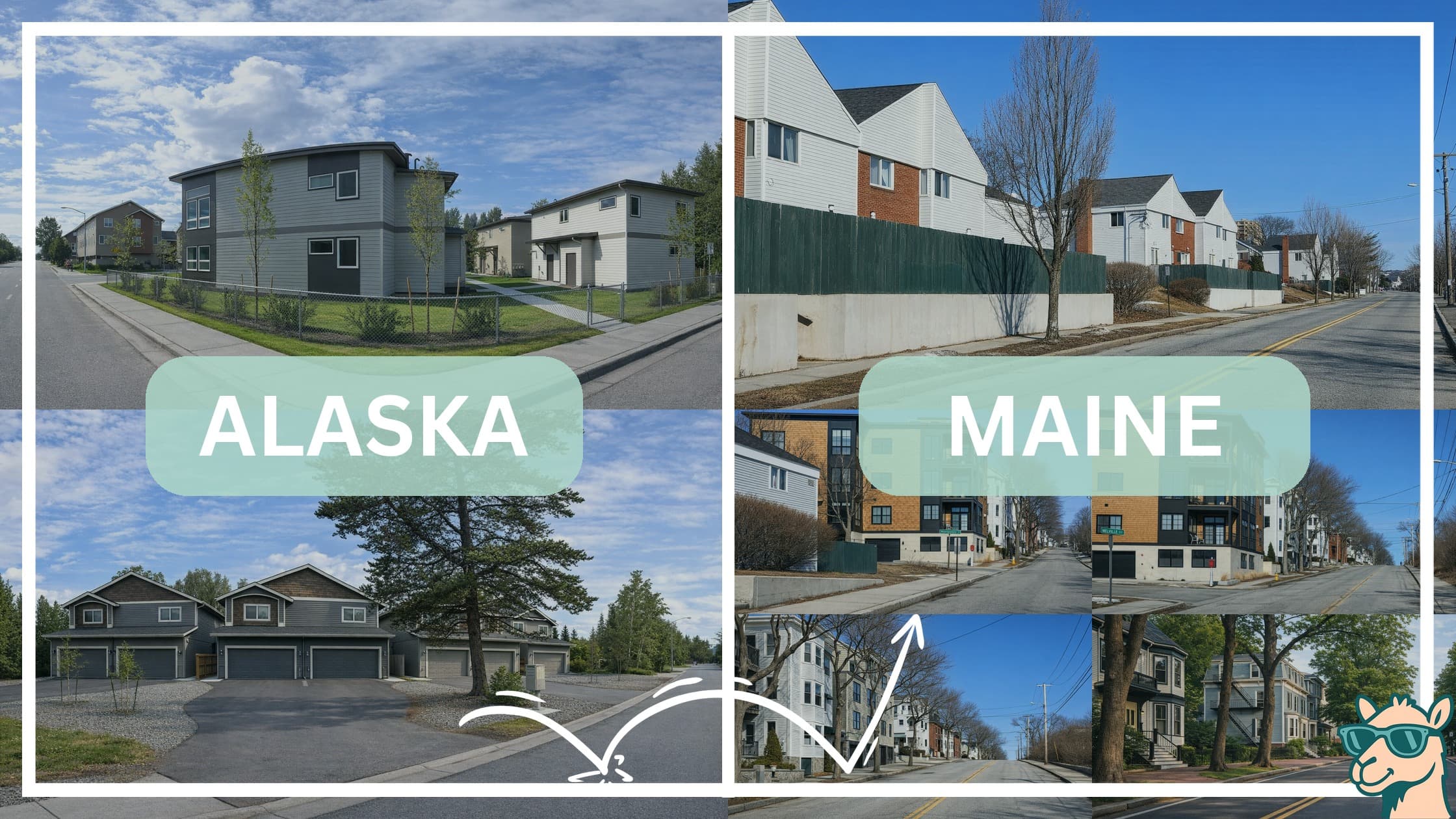 comparison of housing options and types between neighborhoods in Alaska and Maine