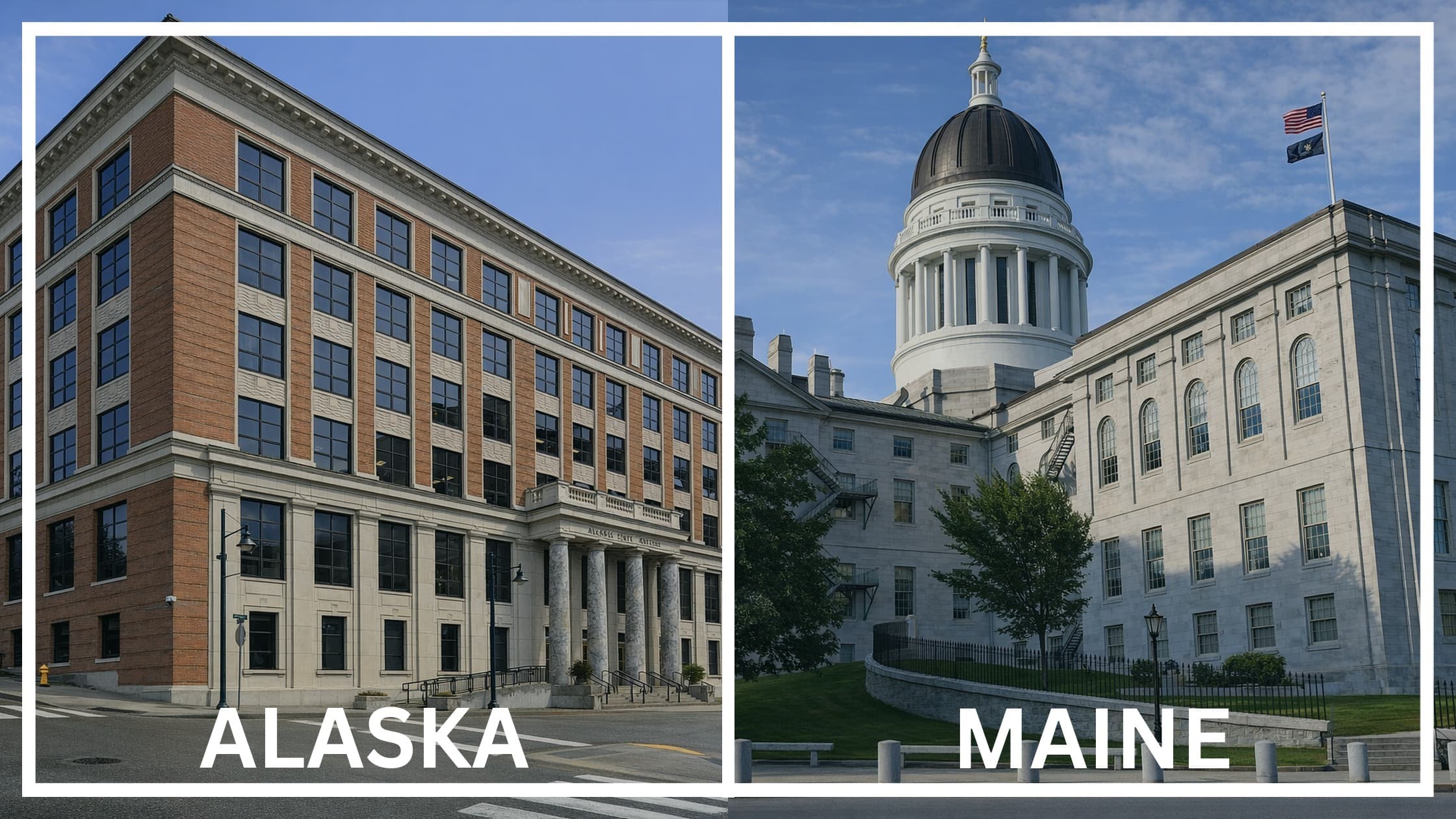 Comparing the state capitol buildings between Alaska and Maine.