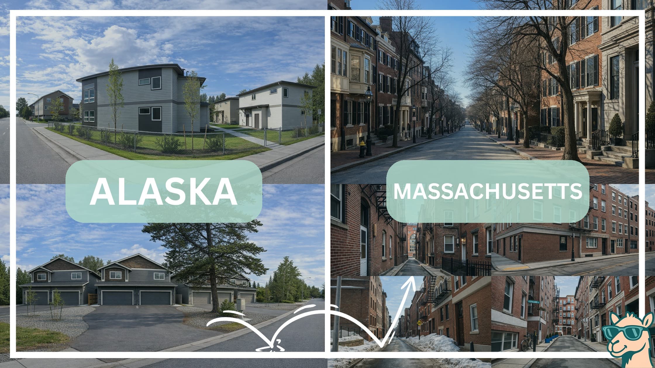 comparison of housing options and types between neighborhoods in Alaska and Massachusetts