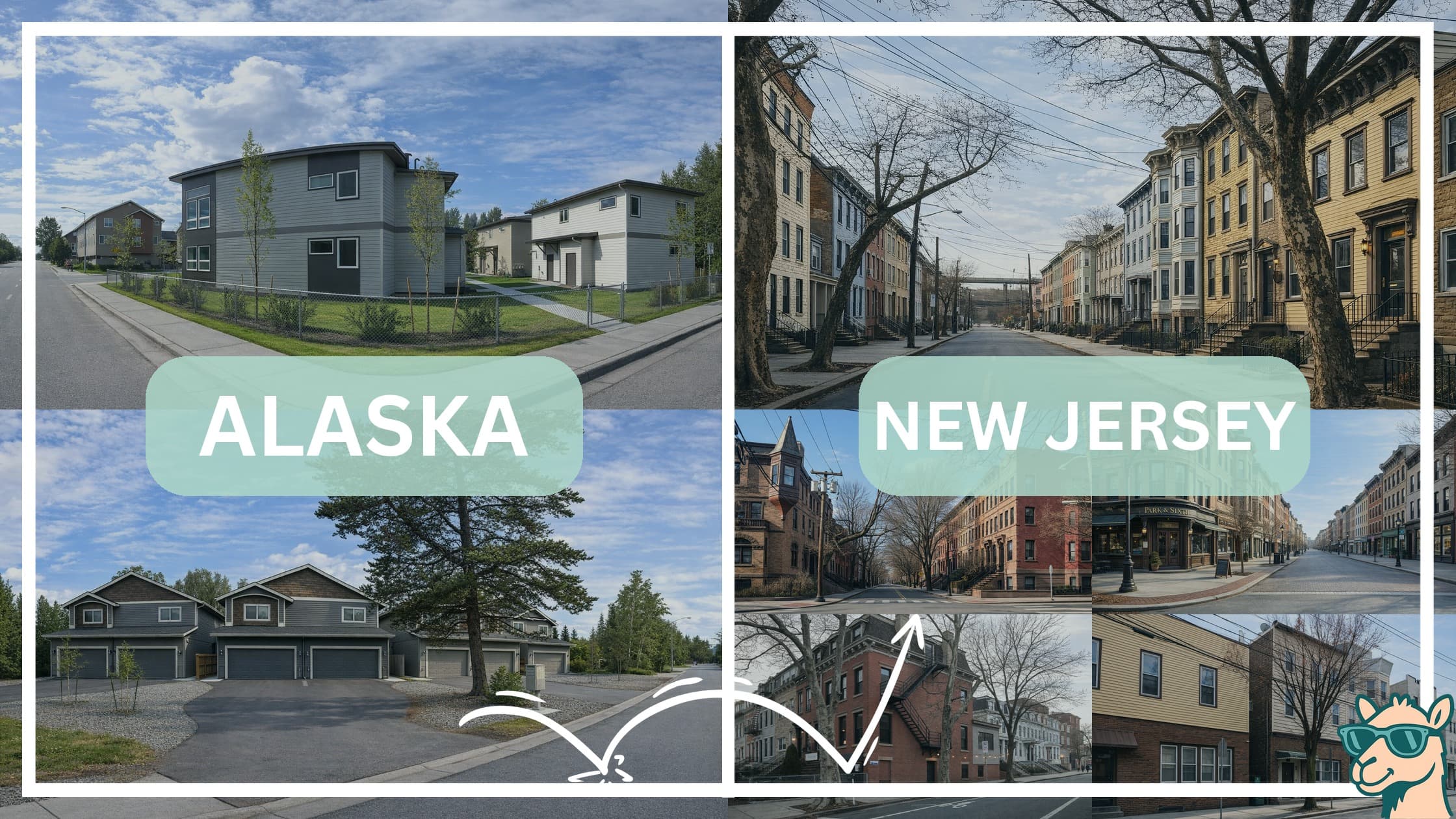 comparison of housing options and types between neighborhoods in Alaska and New Jersey