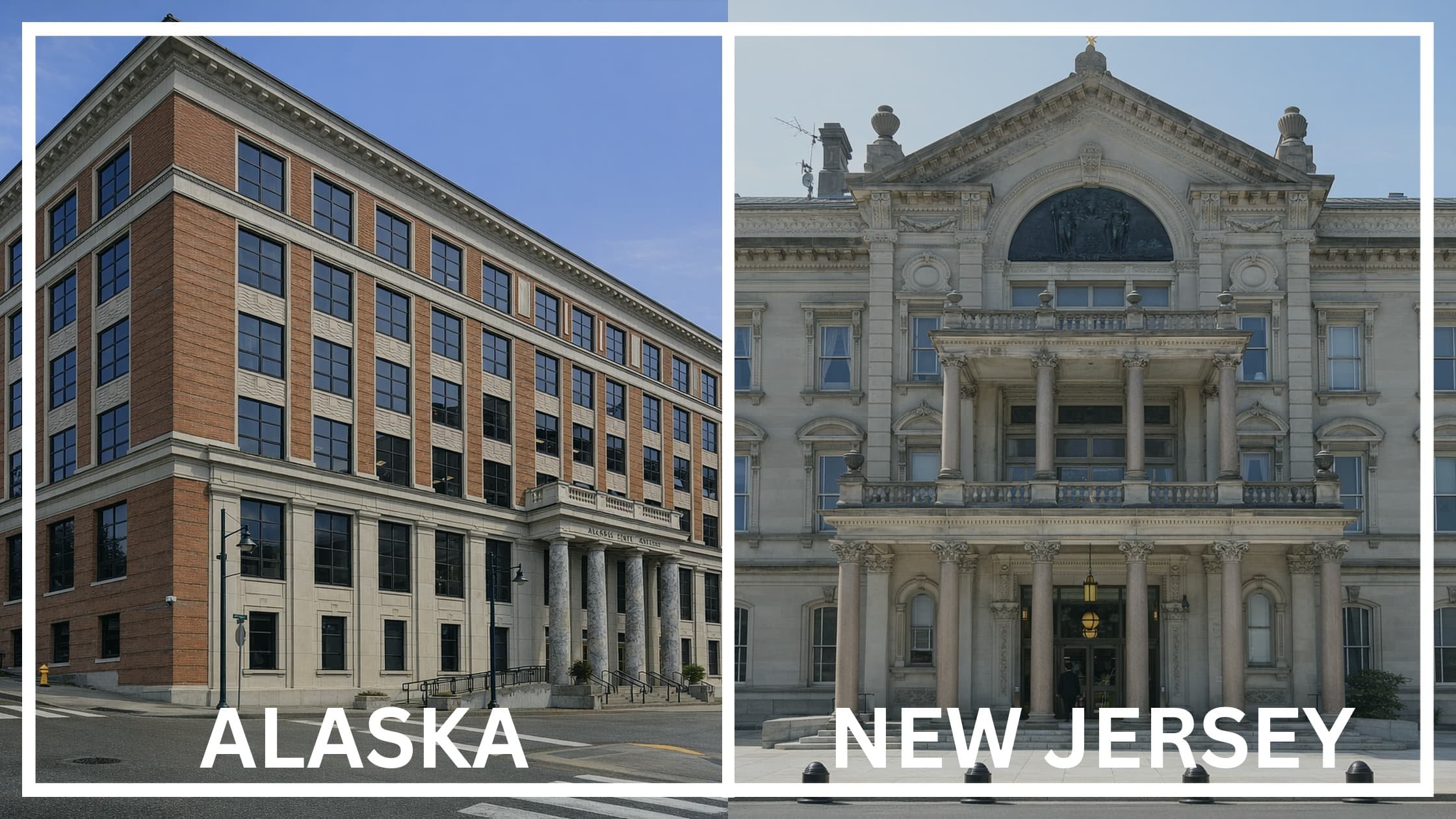 Comparing the state capitol buildings between Alaska and New Jersey.