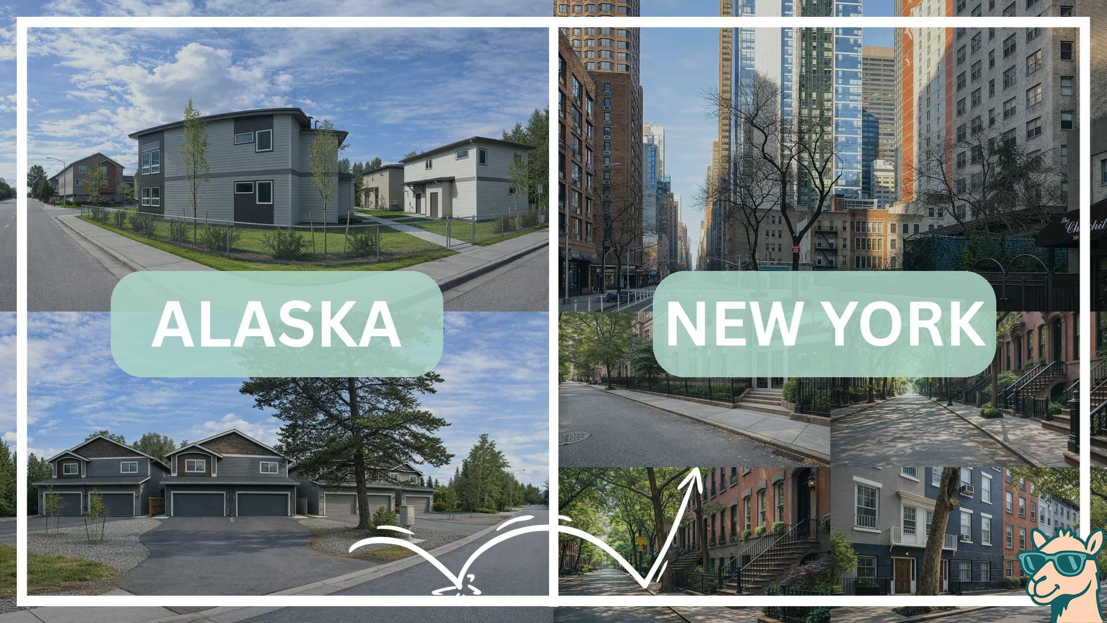 comparison of housing options and types between neighborhoods in Alaska and New York