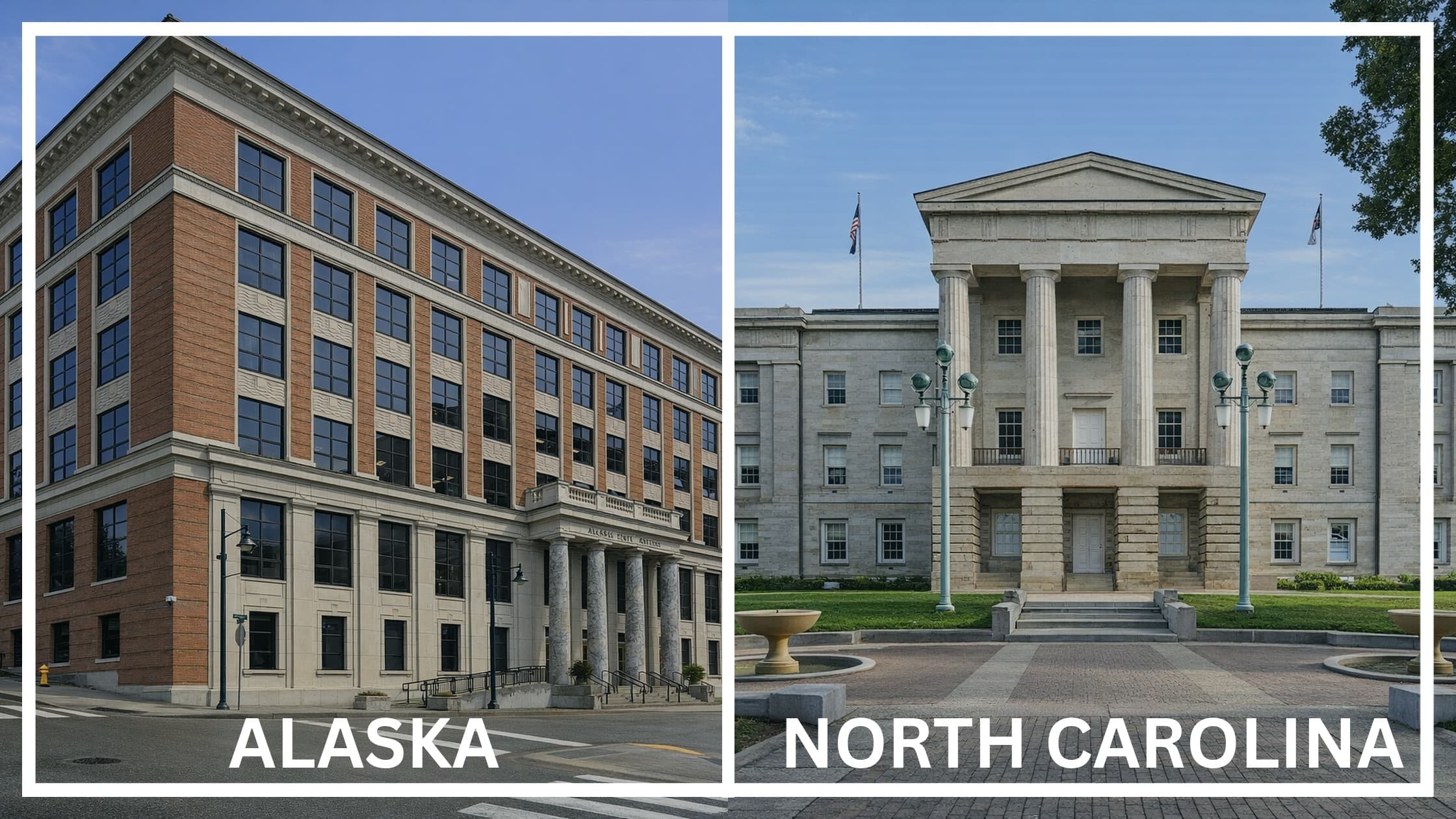 Comparing the state capitol buildings between Alaska and North Carolina.