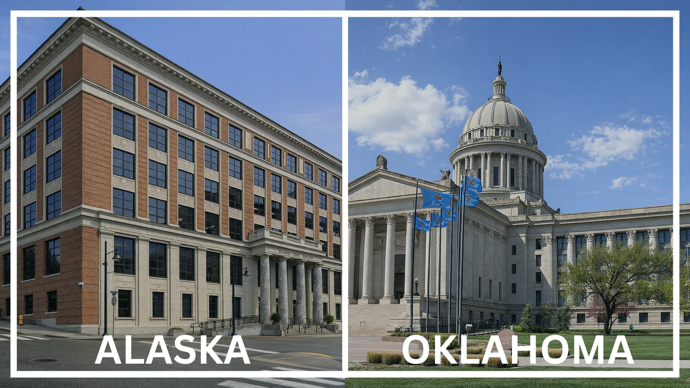 Comparing the state capitol buildings between Alaska and Oklahoma.