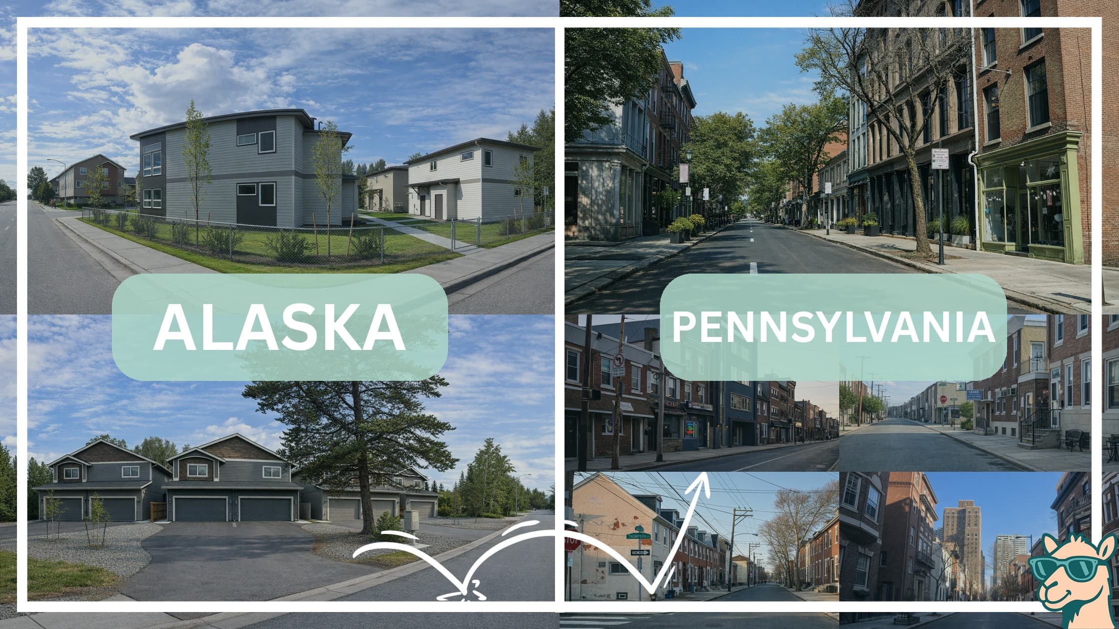 comparison of housing options and types between neighborhoods in Alaska and Pennsylvania