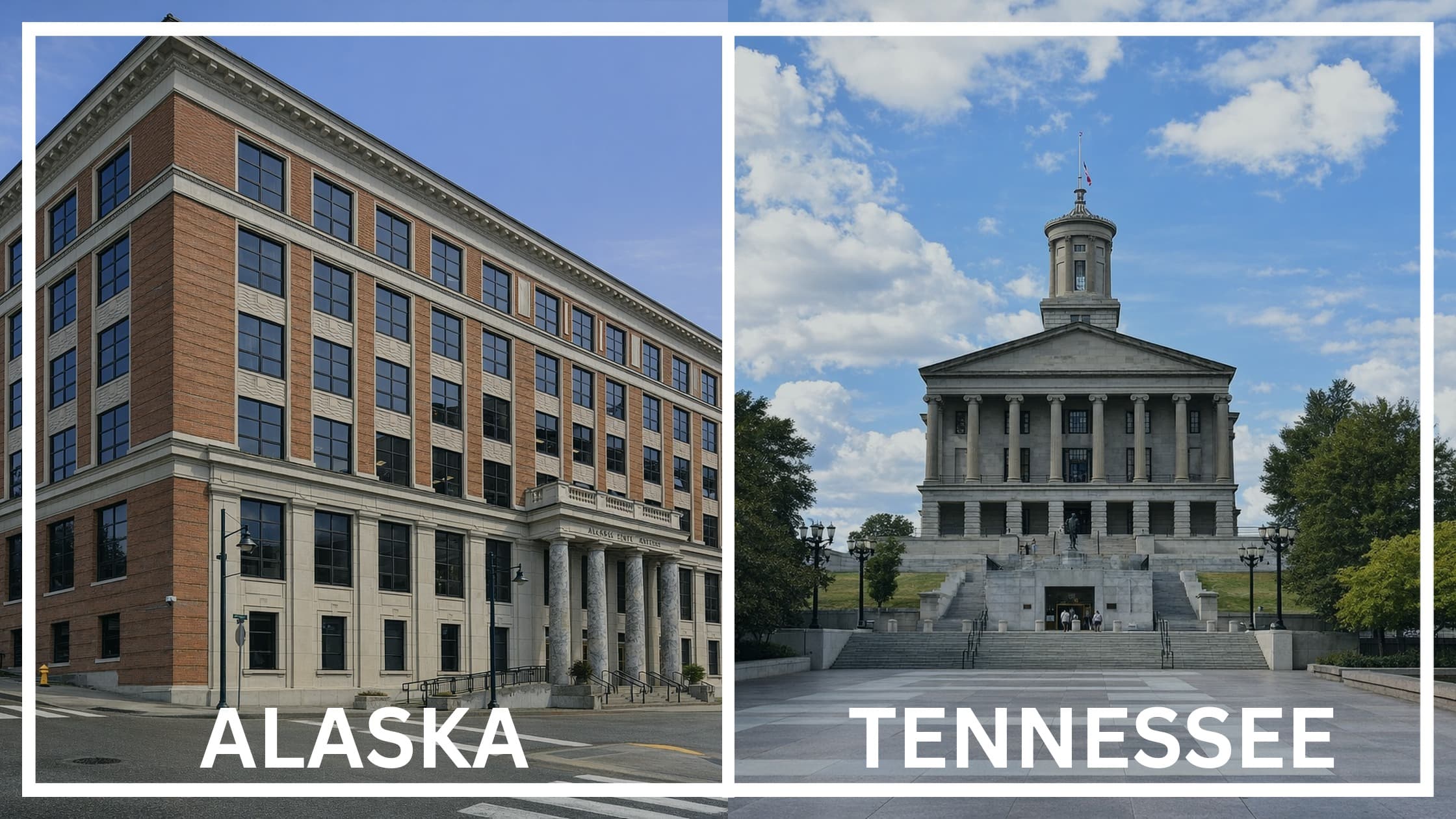 Comparing the state capitol buildings between Alaska and Tennessee.