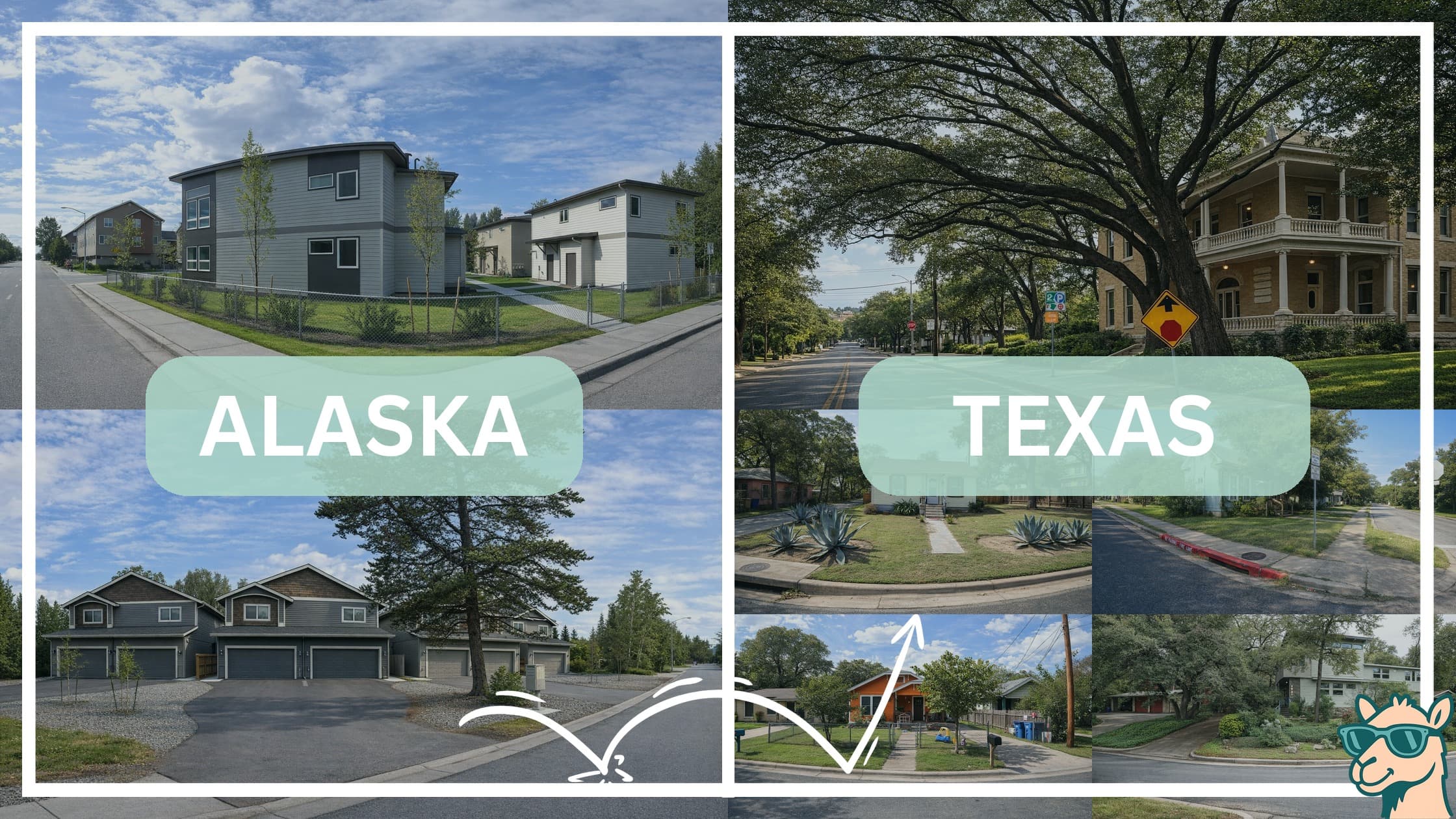 comparison of housing options and types between neighborhoods in Alaska and Texas