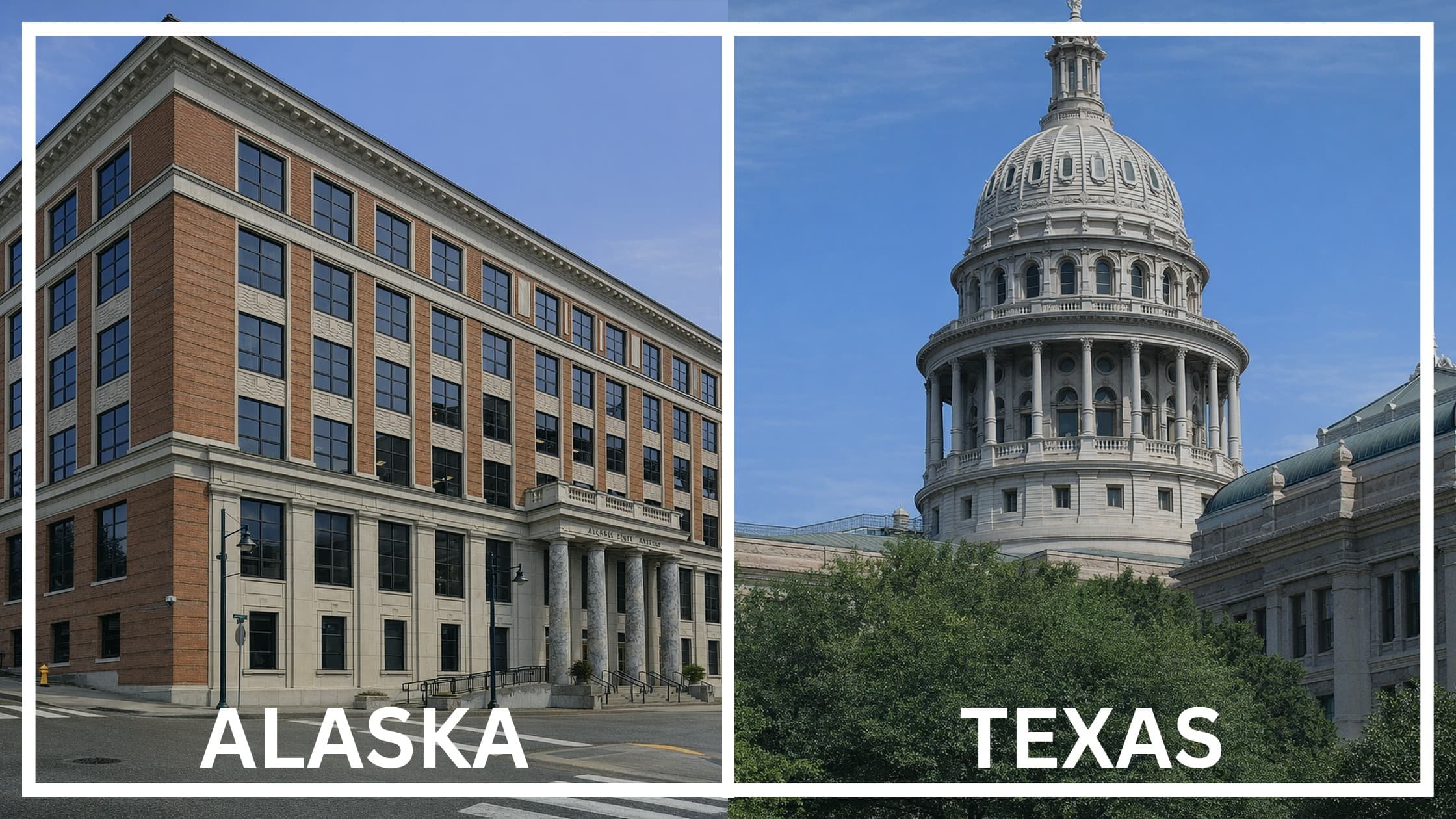 Comparing the state capitol buildings between Alaska and Texas.
