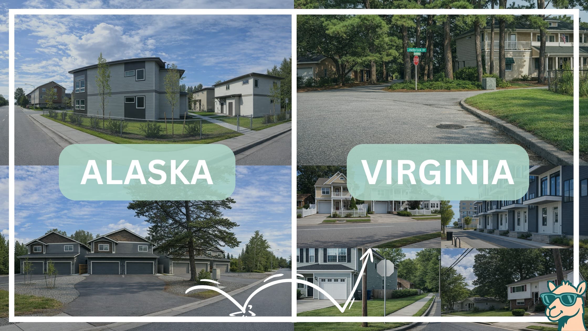 comparison of housing options and types between neighborhoods in Alaska and Virginia