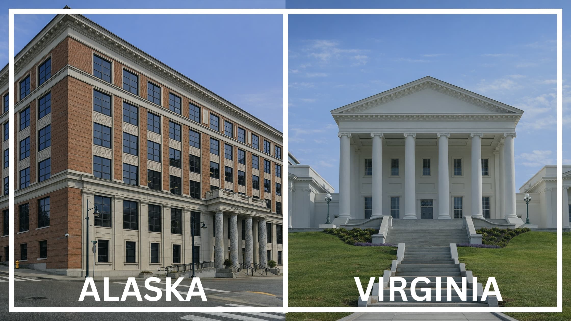Comparing the state capitol buildings between Alaska and Virginia.