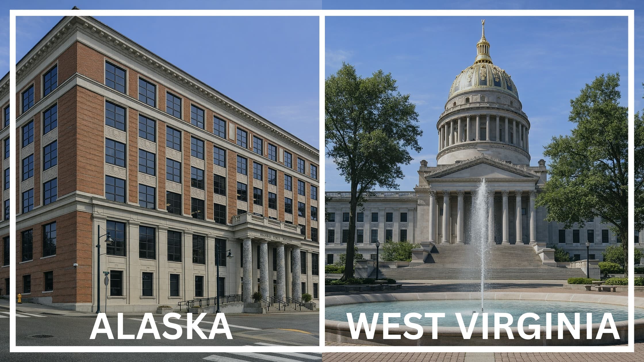 Comparing the state capitol buildings between Alaska and West Virginia.