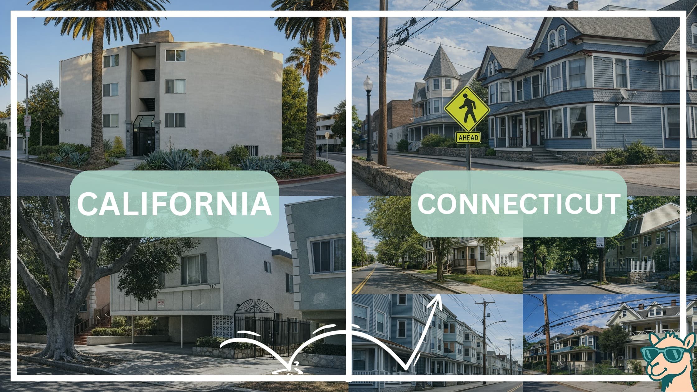 comparison of housing options and types between neighborhoods in California and Connecticut