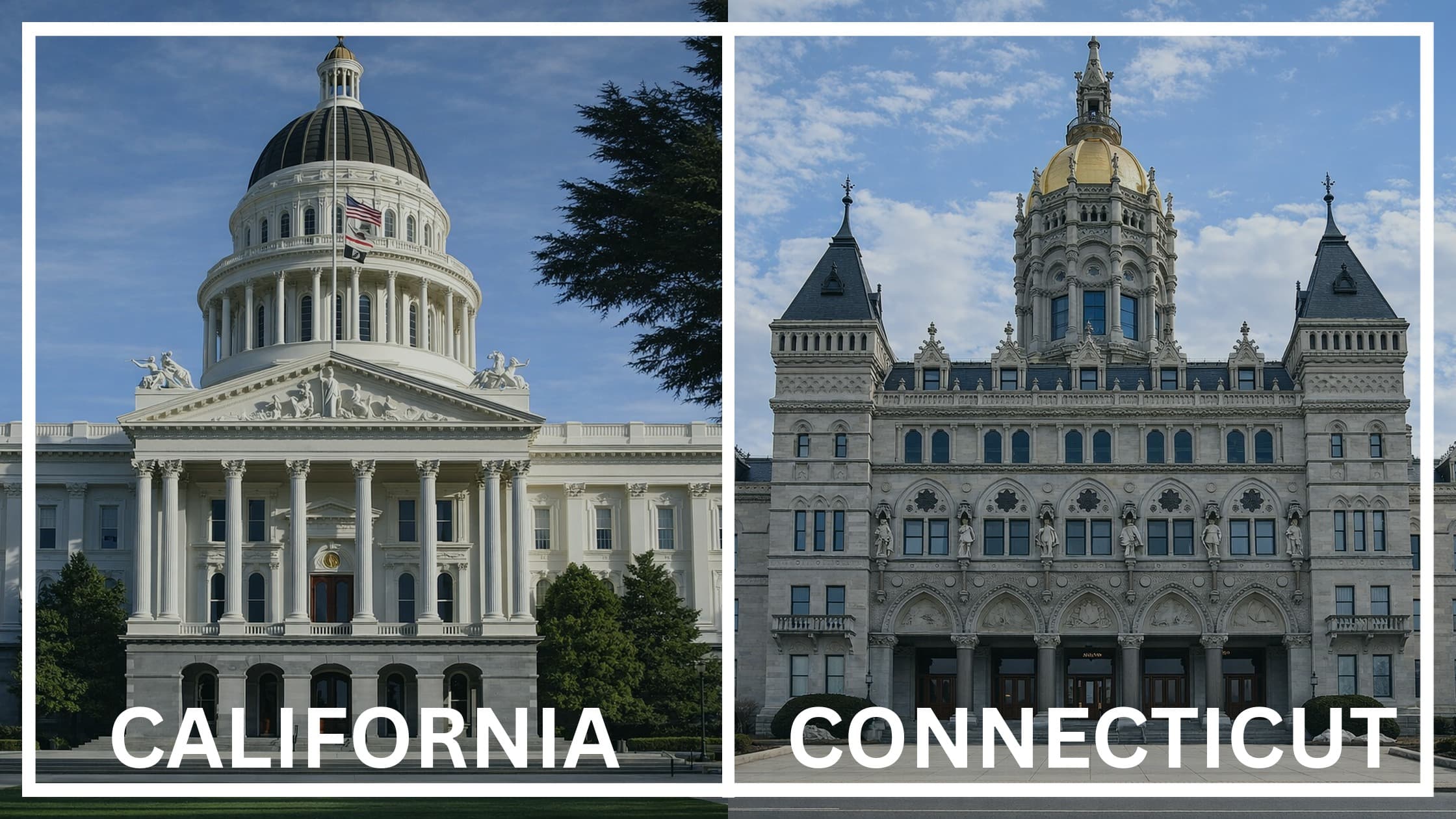 Comparing the state capitol buildings between California and Connecticut.