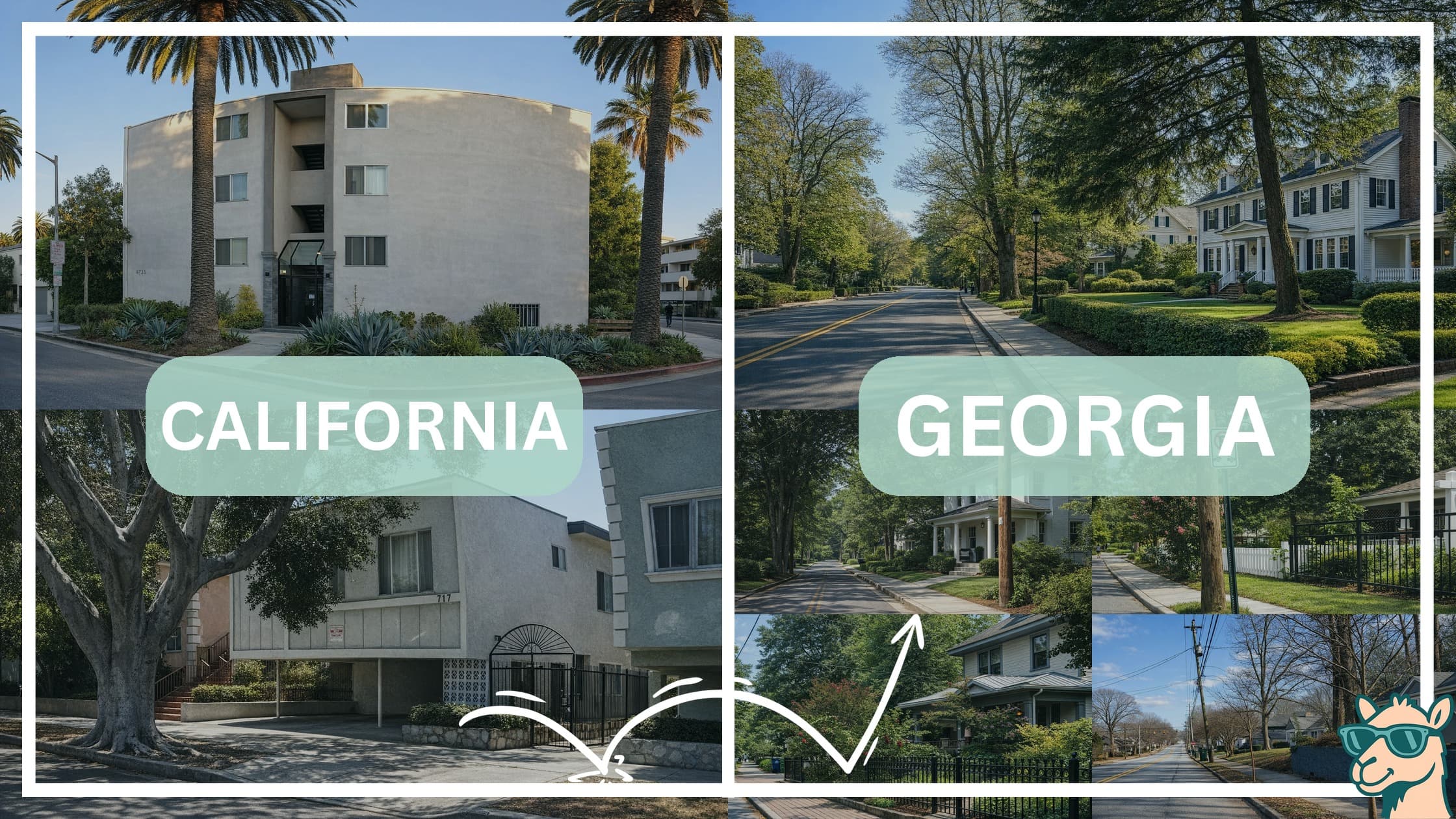 comparison of housing options and types between neighborhoods in California and Georgia