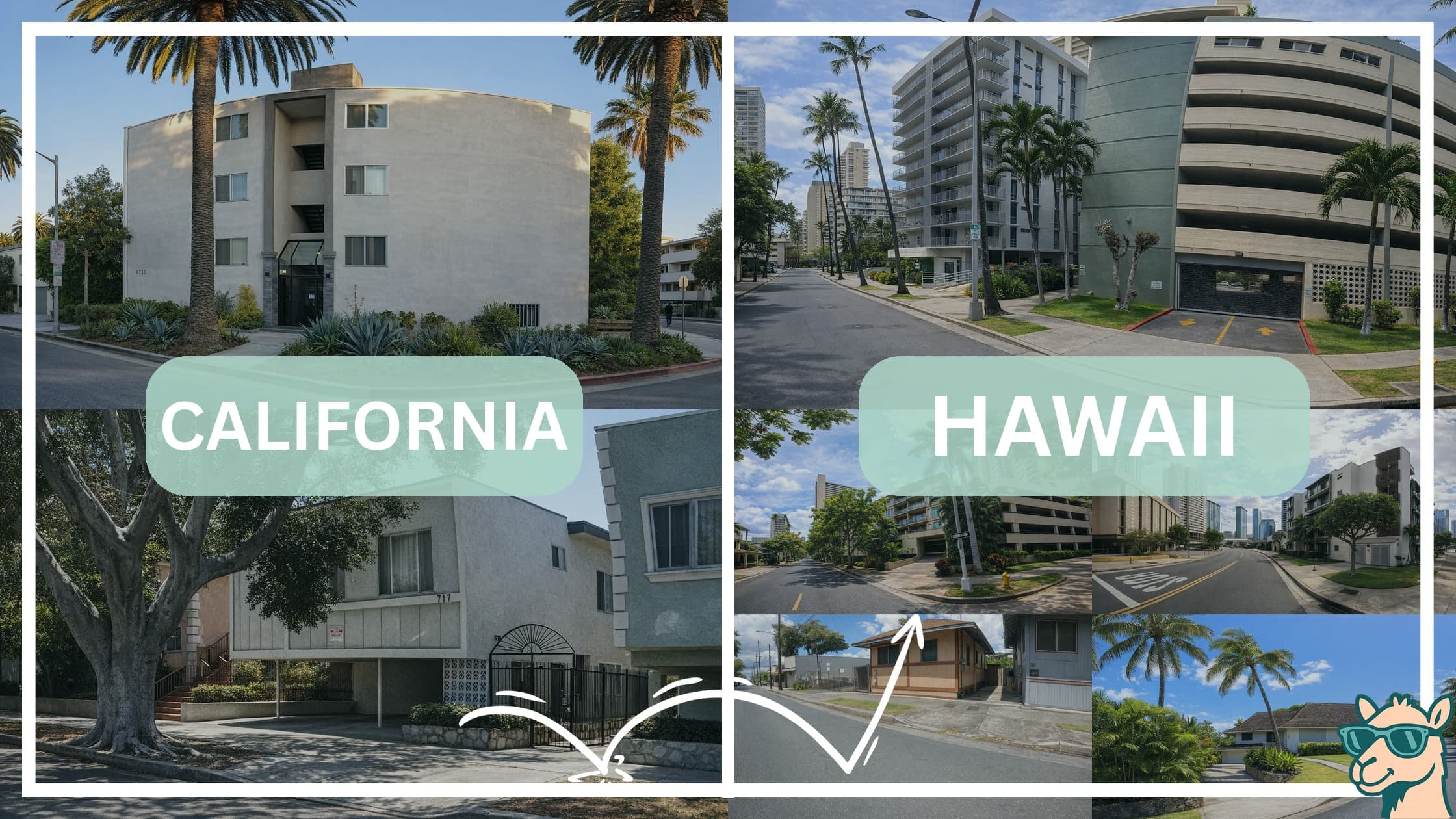 comparison of housing options and types between neighborhoods in California and Hawaii