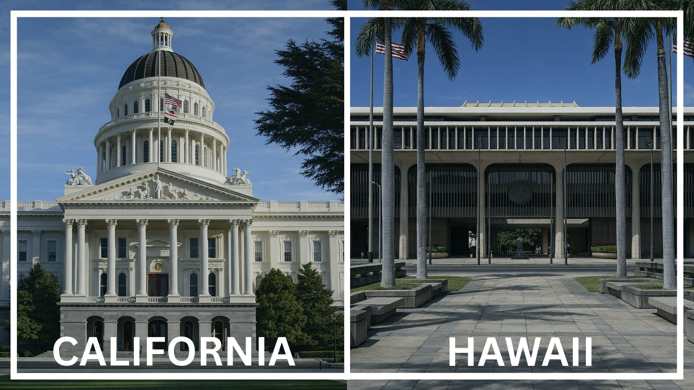 Comparing the state capitol buildings between California and Hawaii.