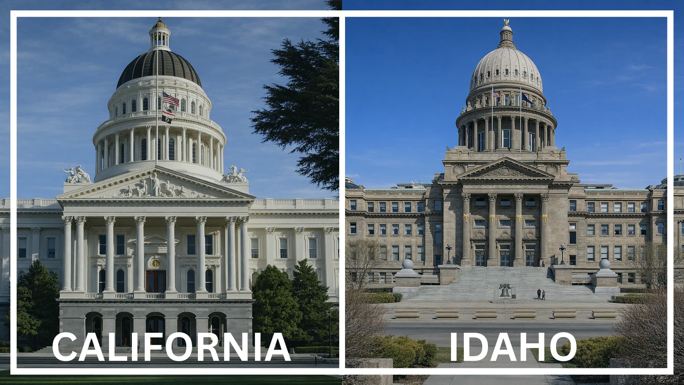 Comparing the state capitol buildings between California and Idaho.