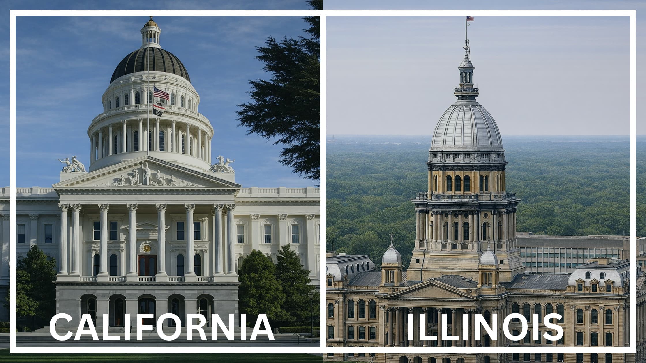 Comparing the state capitol buildings between California and Illinois.