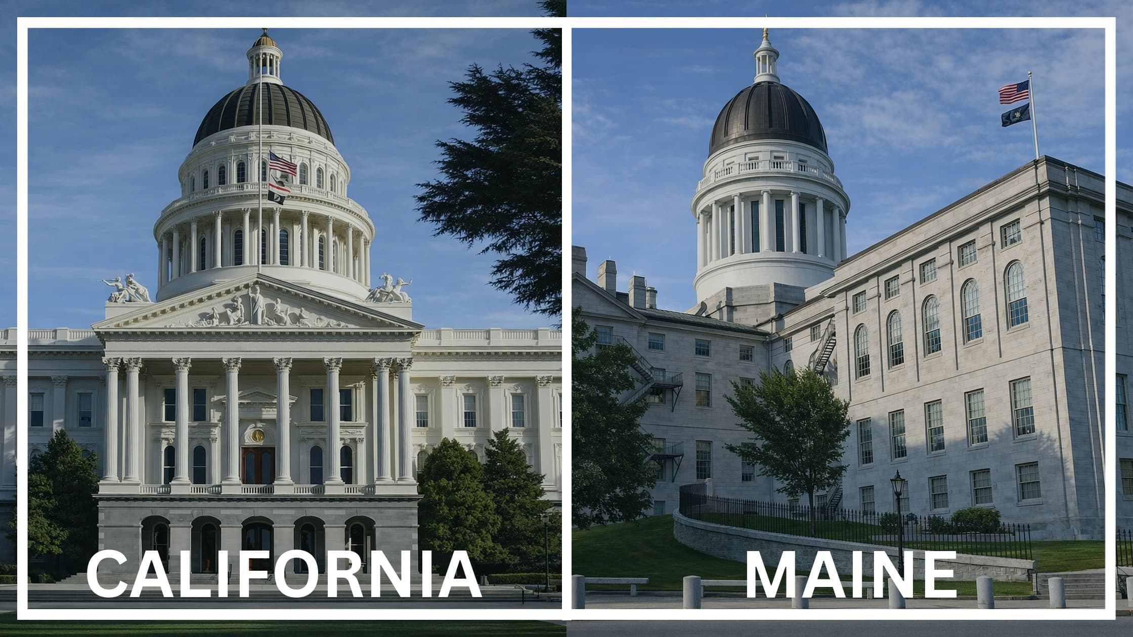 Comparing the state capitol buildings between California and Maine.