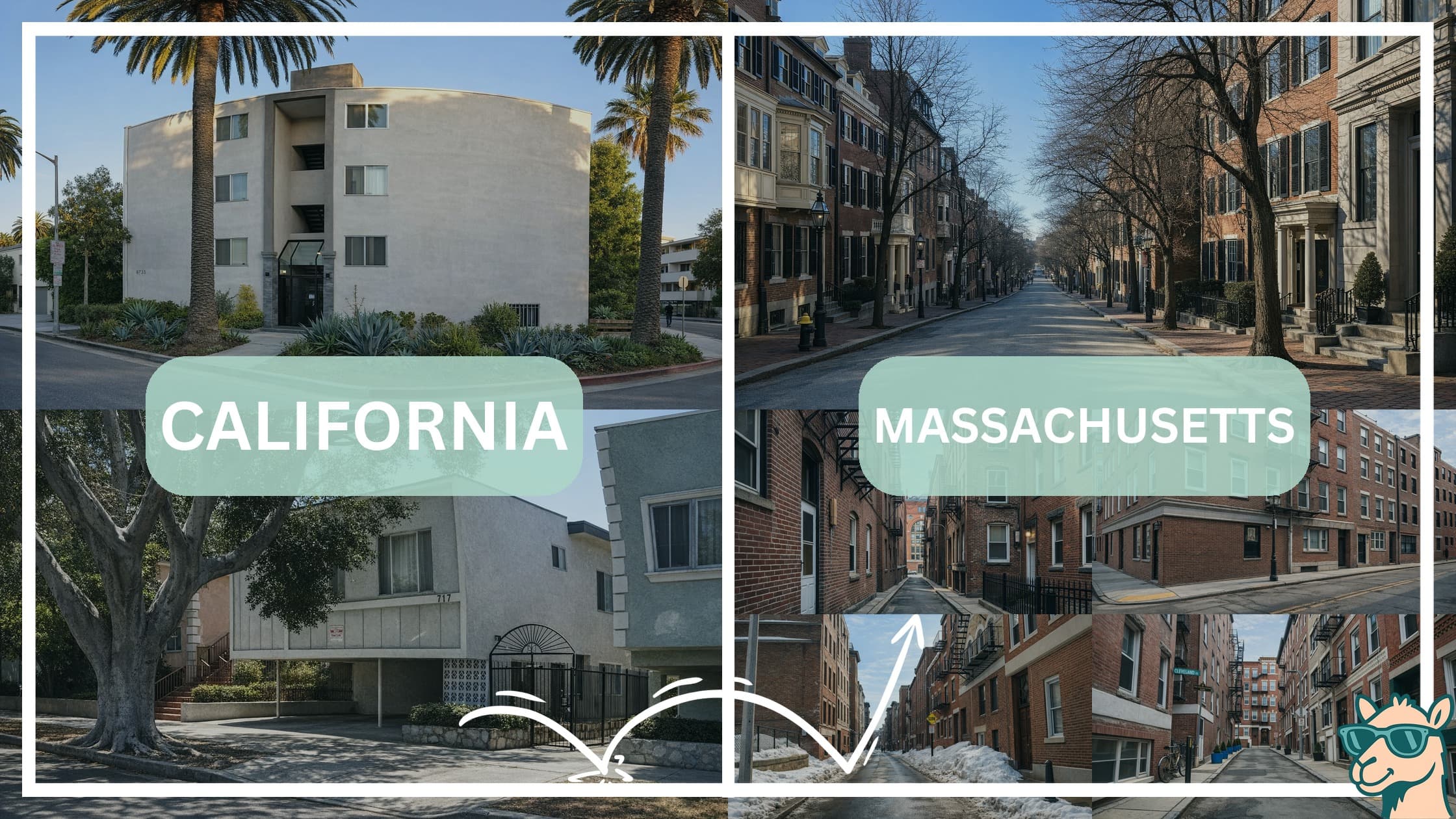 comparison of housing options and types between neighborhoods in California and Massachusetts