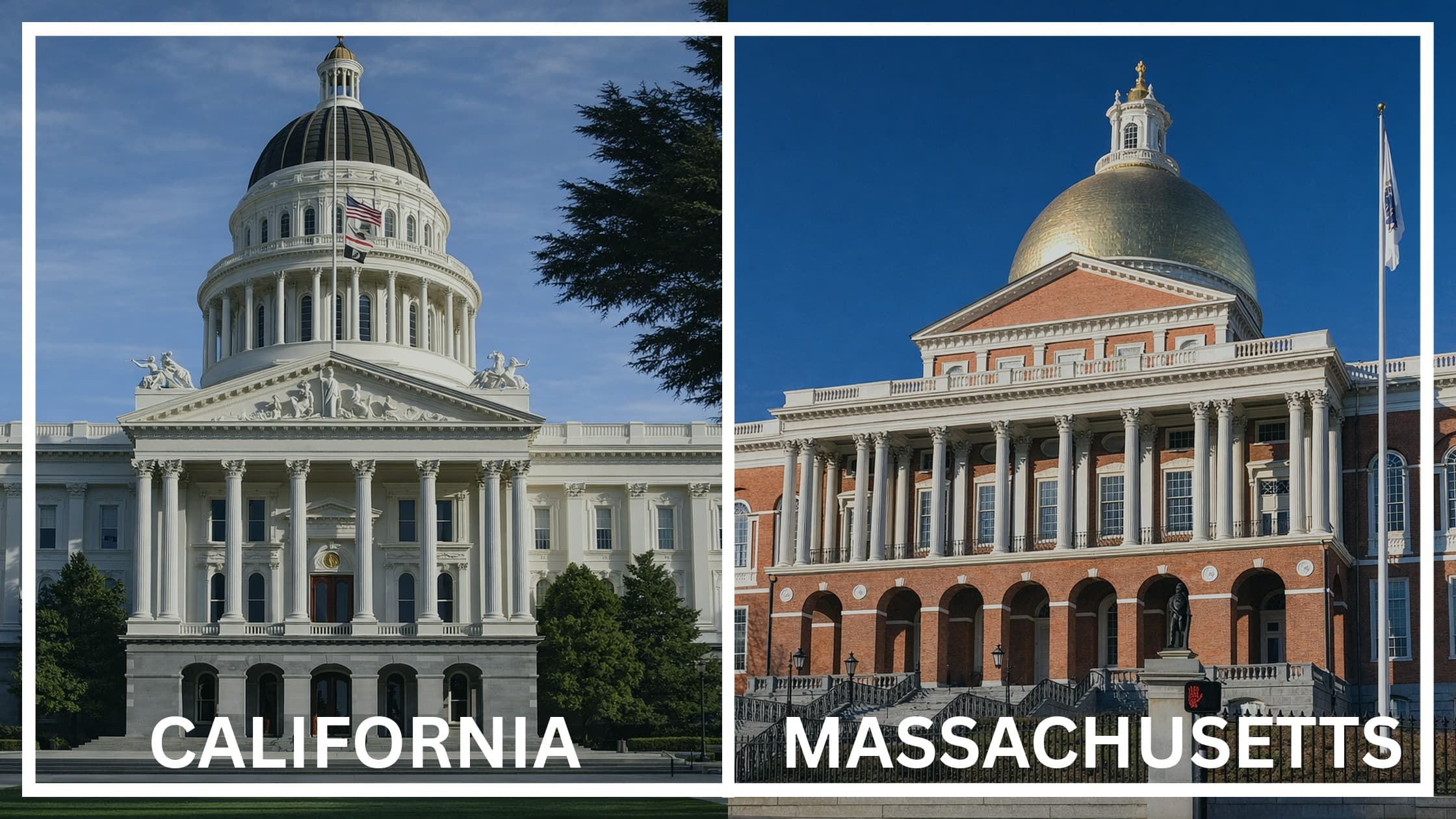 Comparing the state capitol buildings between California and Massachusetts.