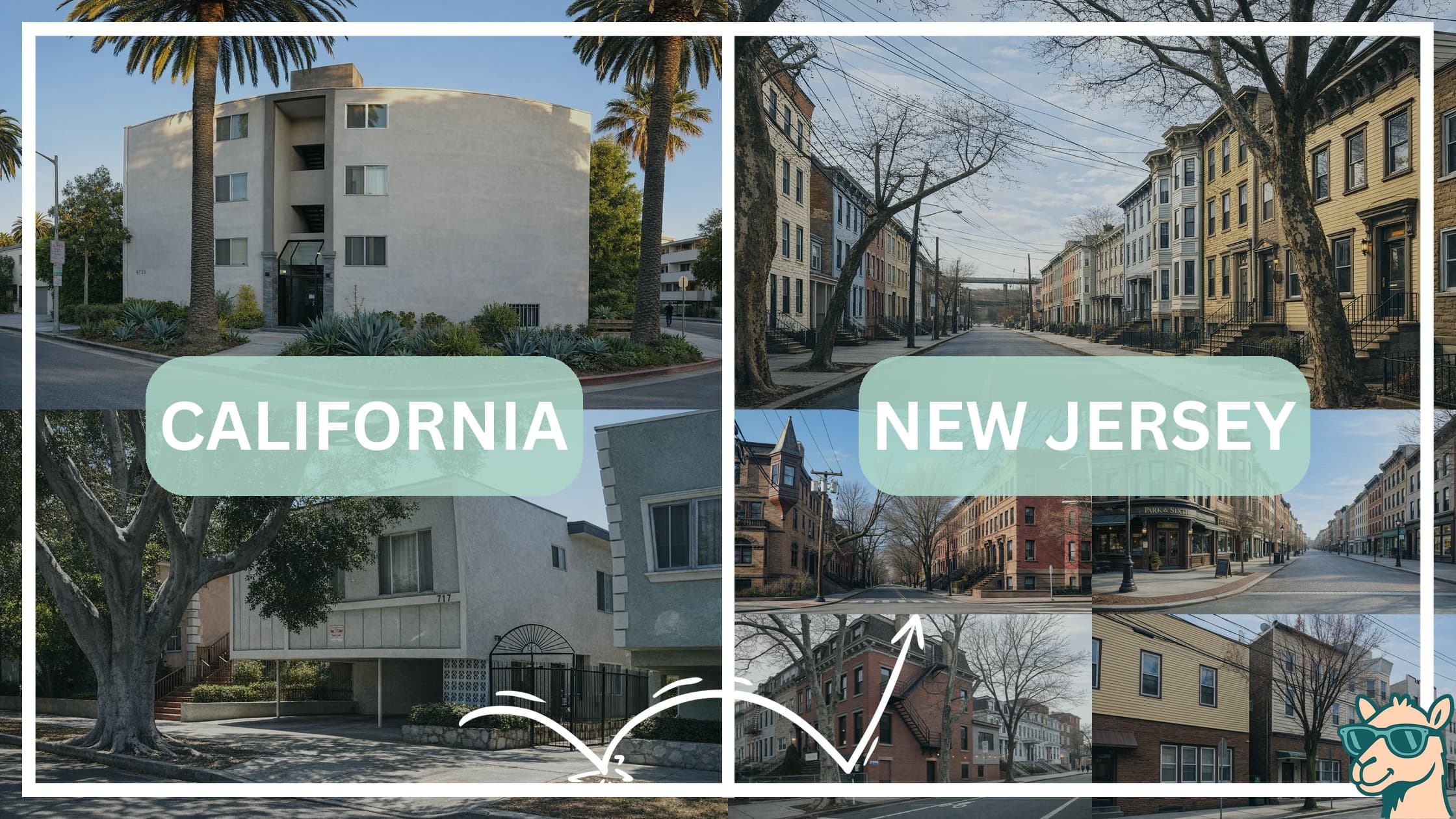 comparison of housing options and types between neighborhoods in California and New Jersey