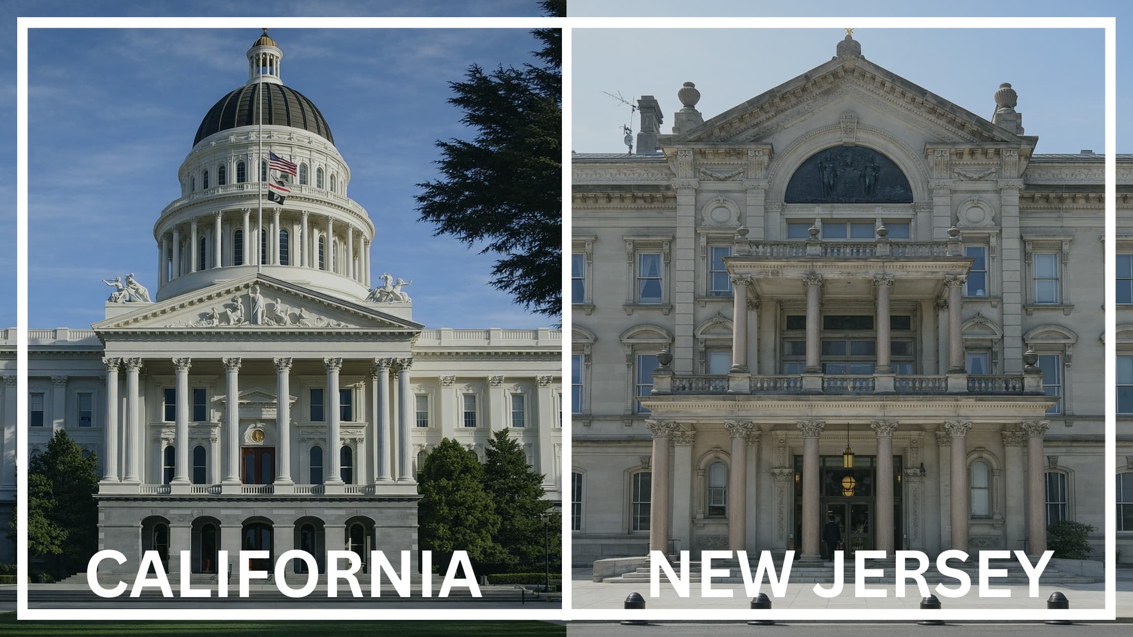 Comparing the state capitol buildings between California and New Jersey.
