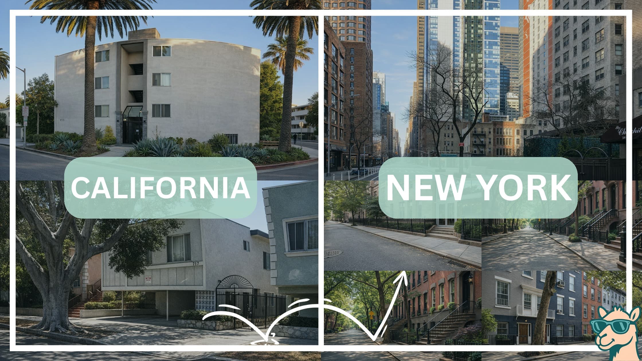comparison of housing options and types between neighborhoods in California and New York