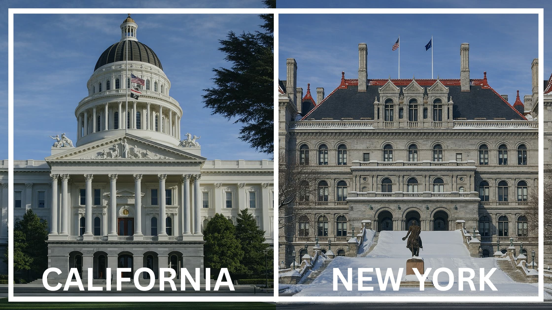 Comparing the state capitol buildings between California and New York.