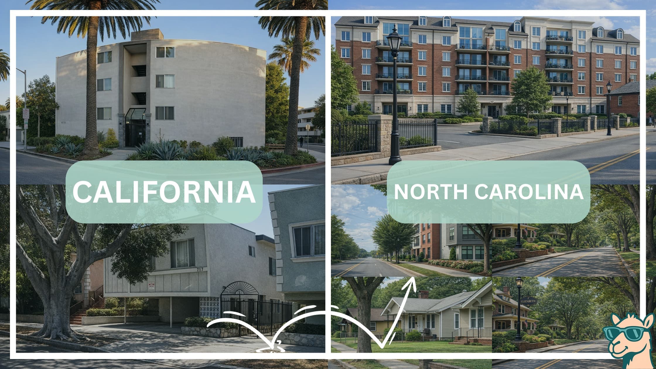 comparison of housing options and types between neighborhoods in California and North Carolina