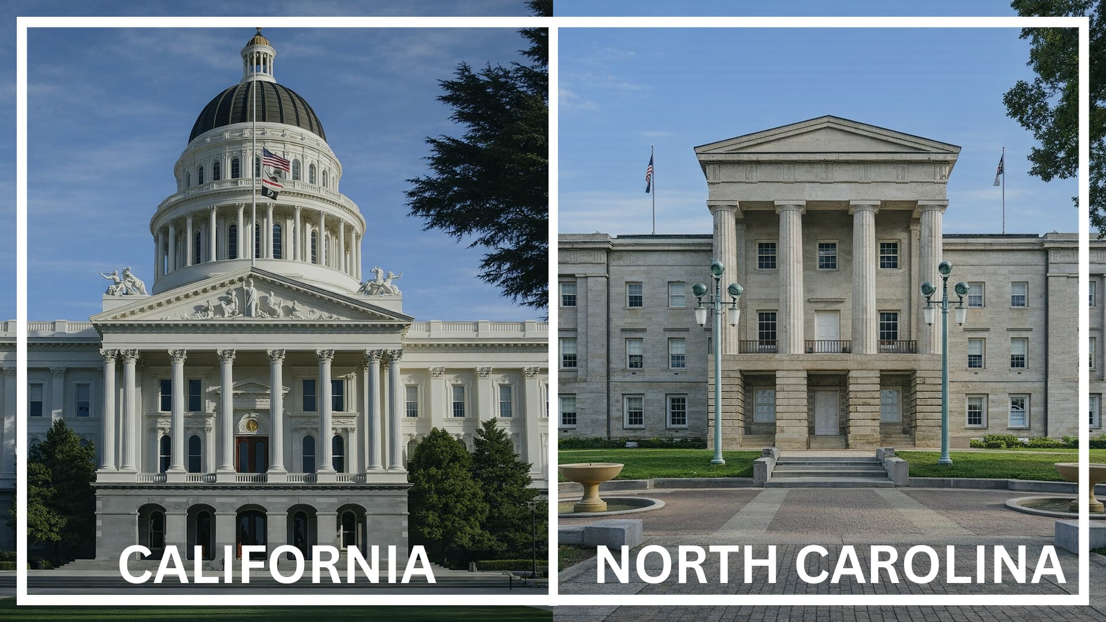 Comparing the state capitol buildings between California and North Carolina.