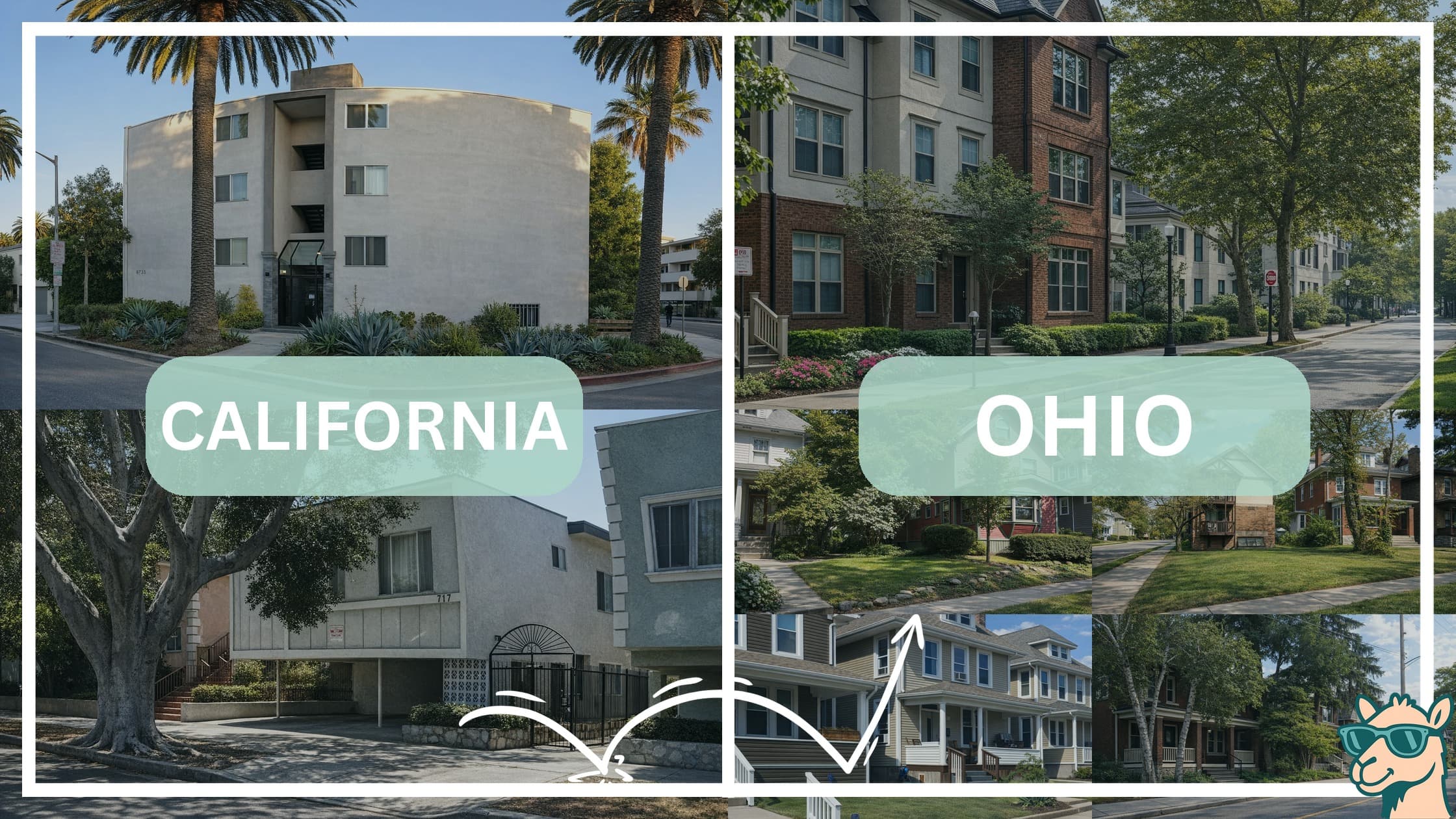 comparison of housing options and types between neighborhoods in California and Ohio